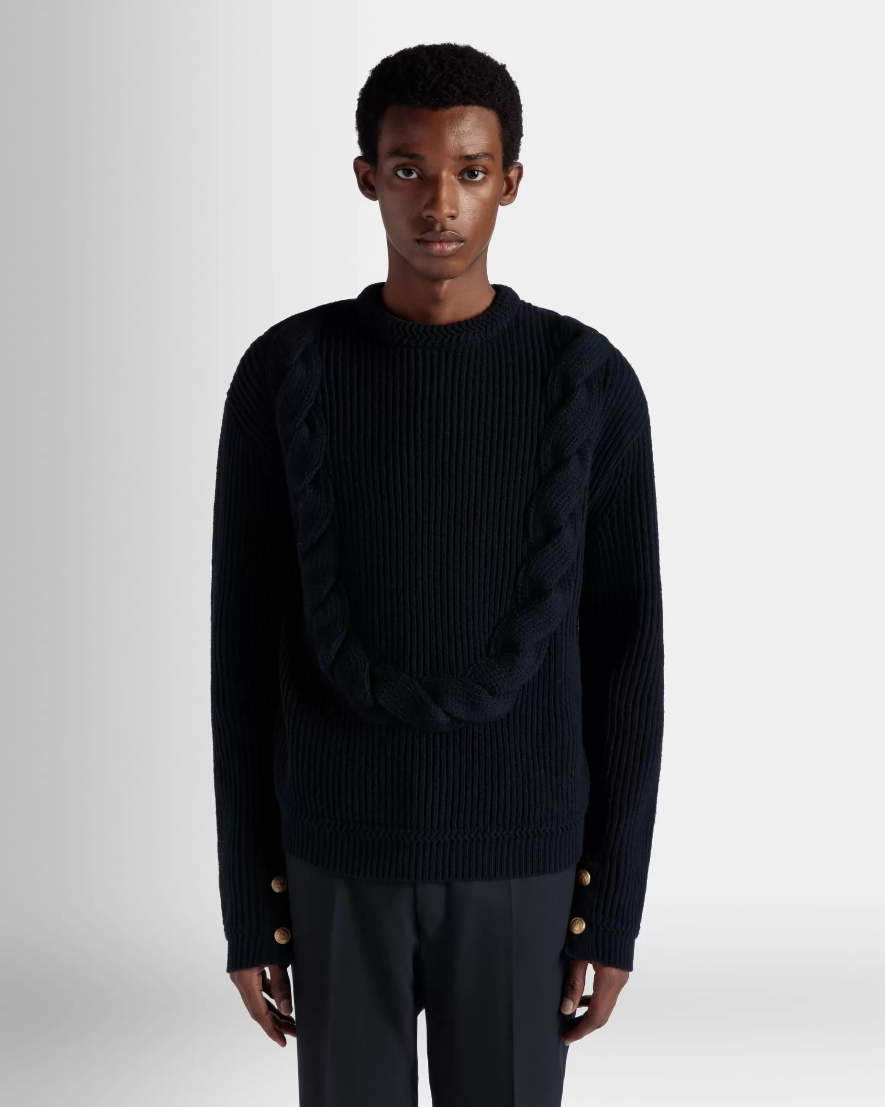Knitwear<Bally Adrien Brody Travel Collection Crewneck Sweater In Navy Wool Blue