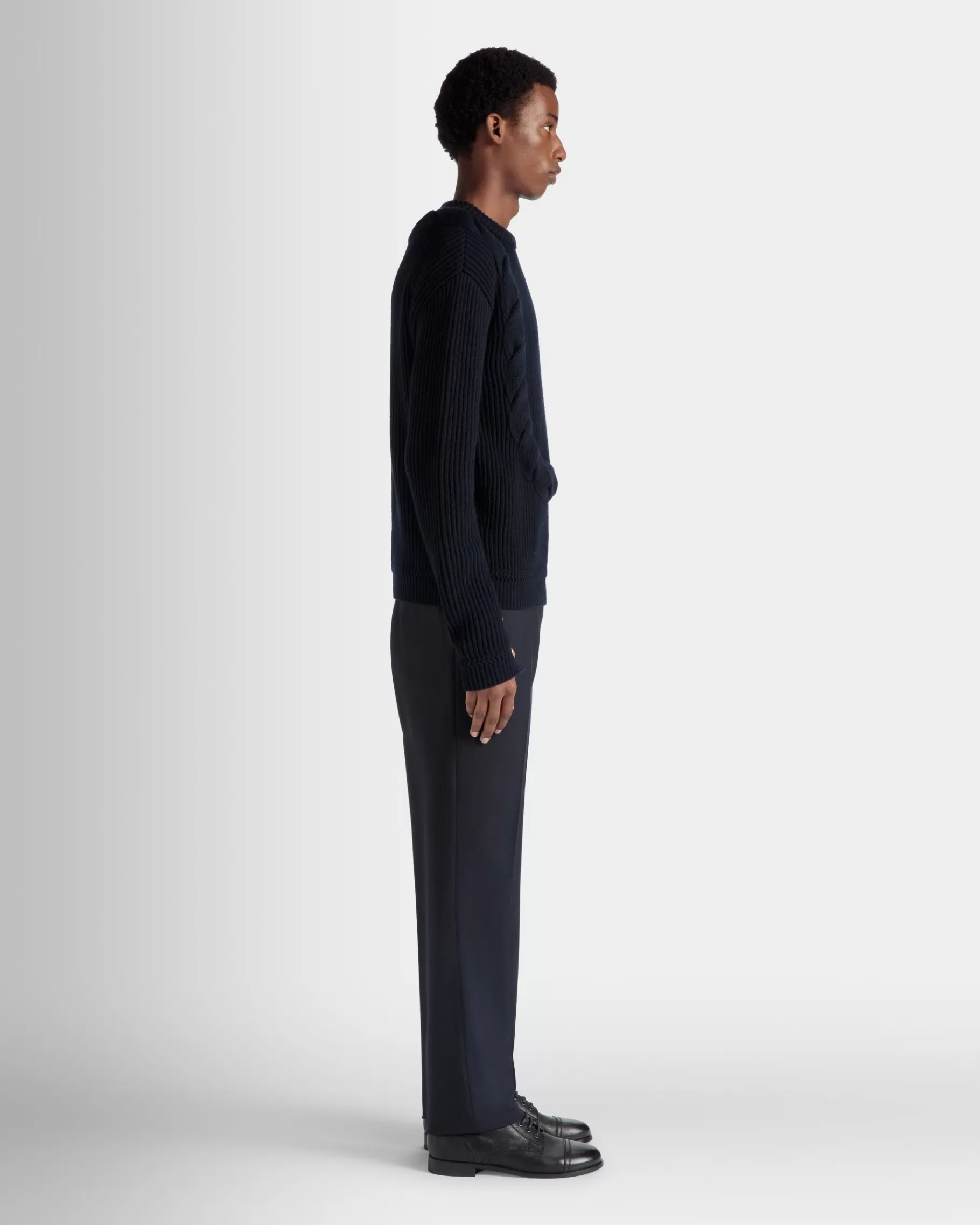 Knitwear<Bally Adrien Brody Travel Collection Crewneck Sweater In Navy Wool Blue