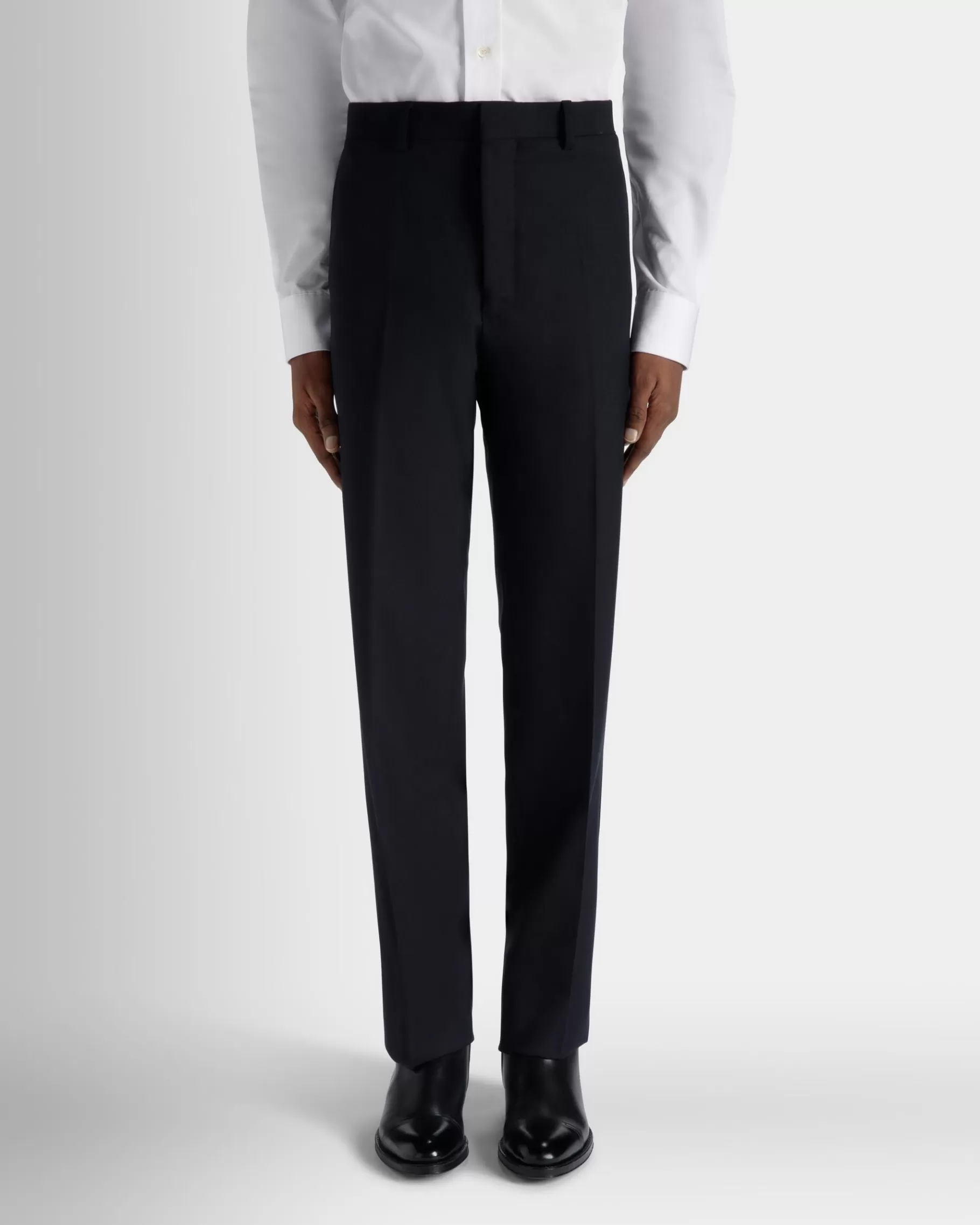 Pants<Bally Adrien Brody Travel Collection Pleated Pants In Navy Wool Blue
