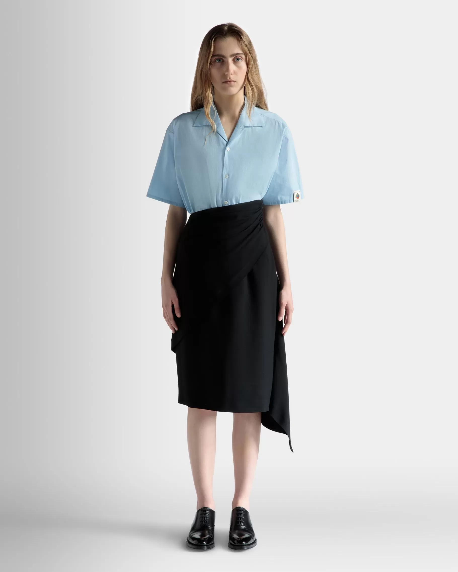 Dresses & Skirts<Bally Asymmetric Midi Skirt in Fluid Crepe Black