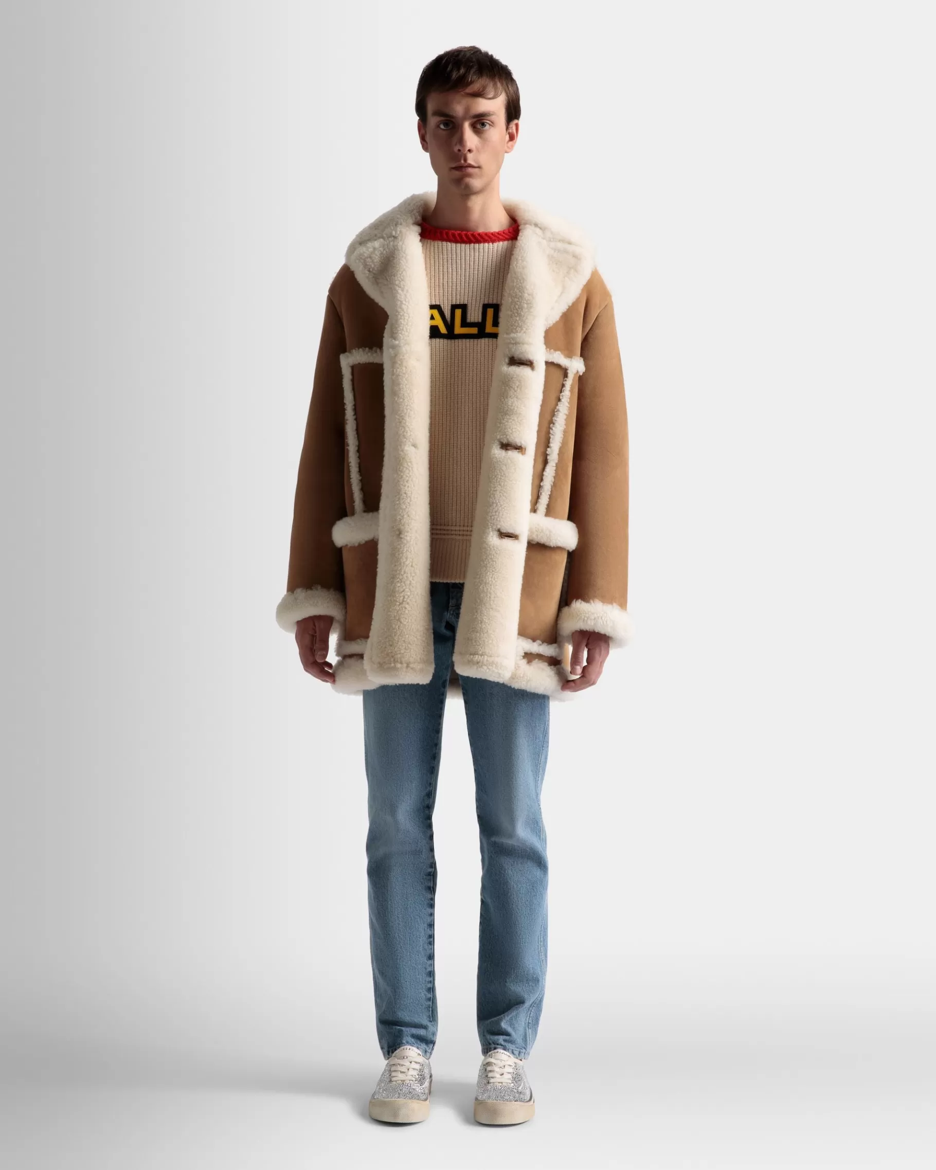 Leather | Coats & Jackets<Bally Aviator Coat In Leather and Merino Brown