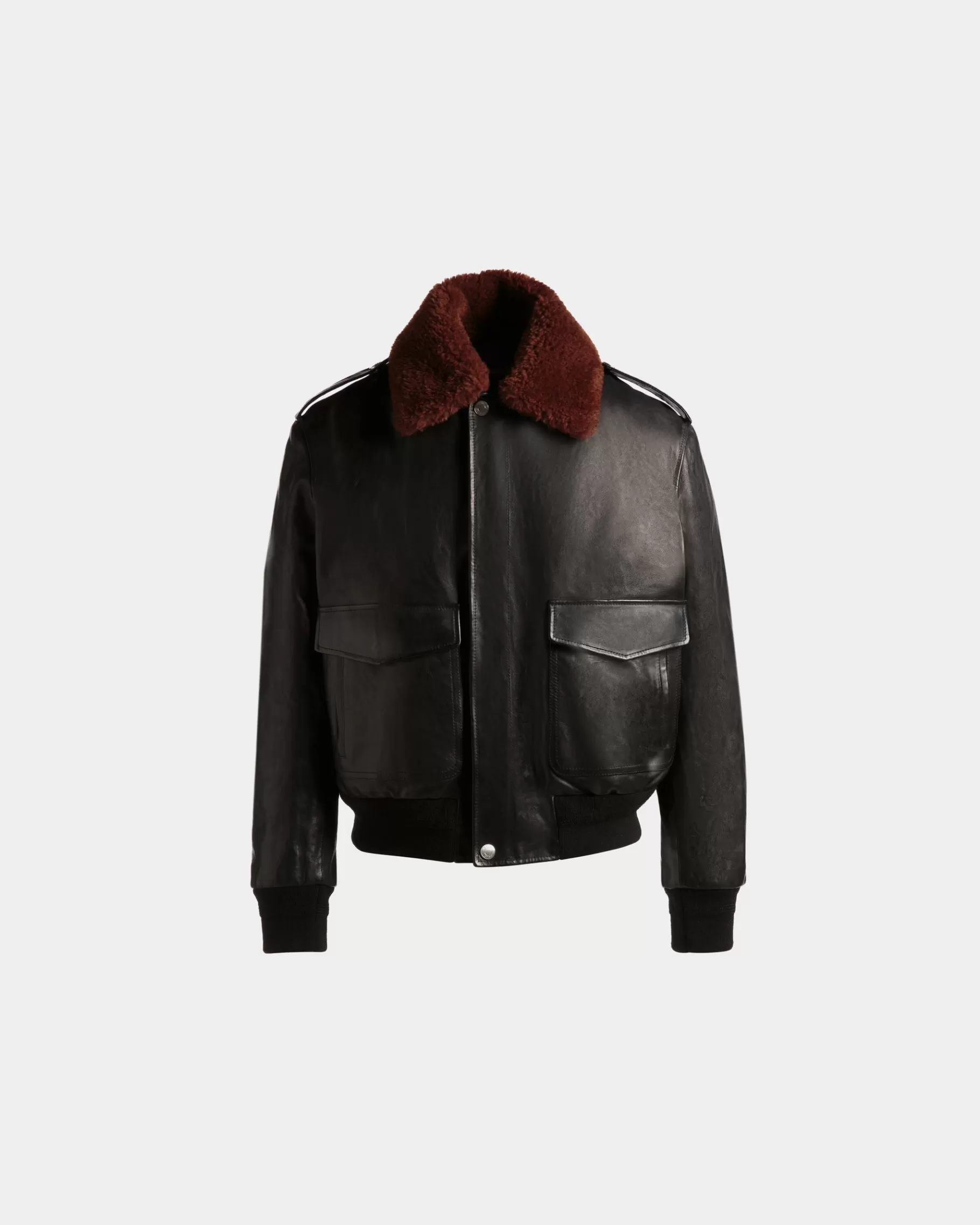 Leather | Coats & Jackets<Bally Aviator Jacket In Leather Black