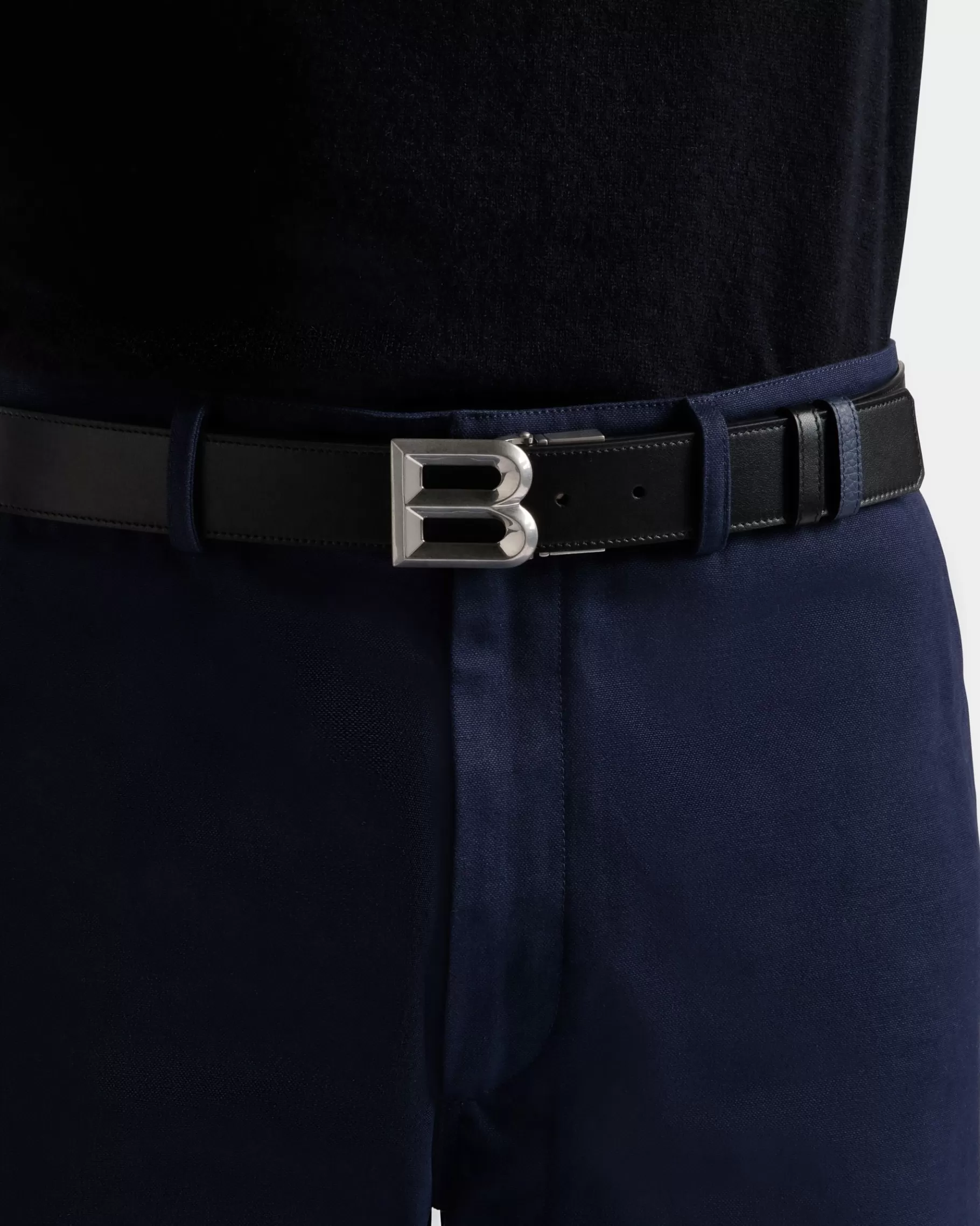 Belts<Bally B Bold 35Mm Reversible And Adjustable Belt In Black And Marine Leather Blue