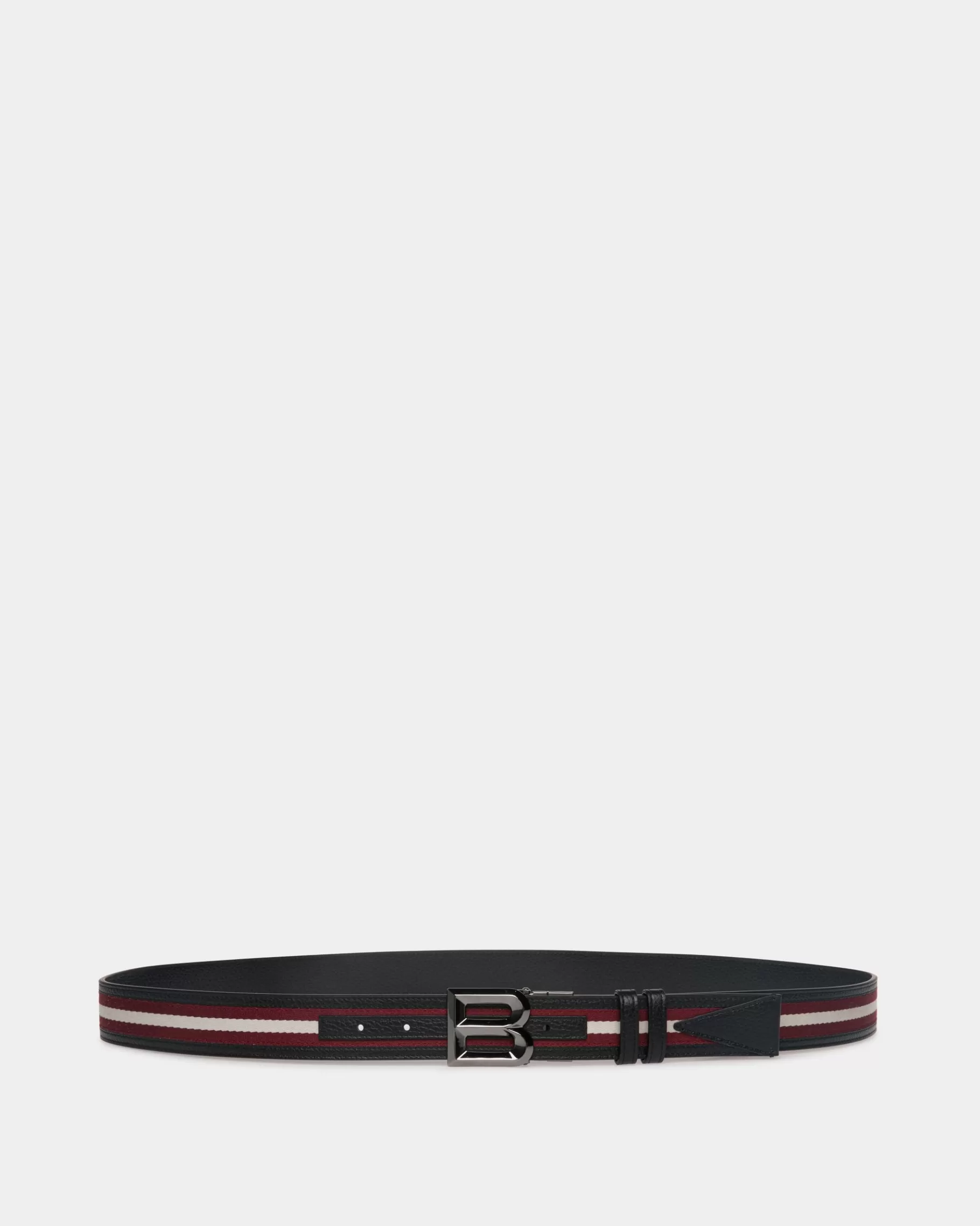 Belts<Bally B Bold 35mm Reversible Belt In Red And White Fabric And Leather Multicolor