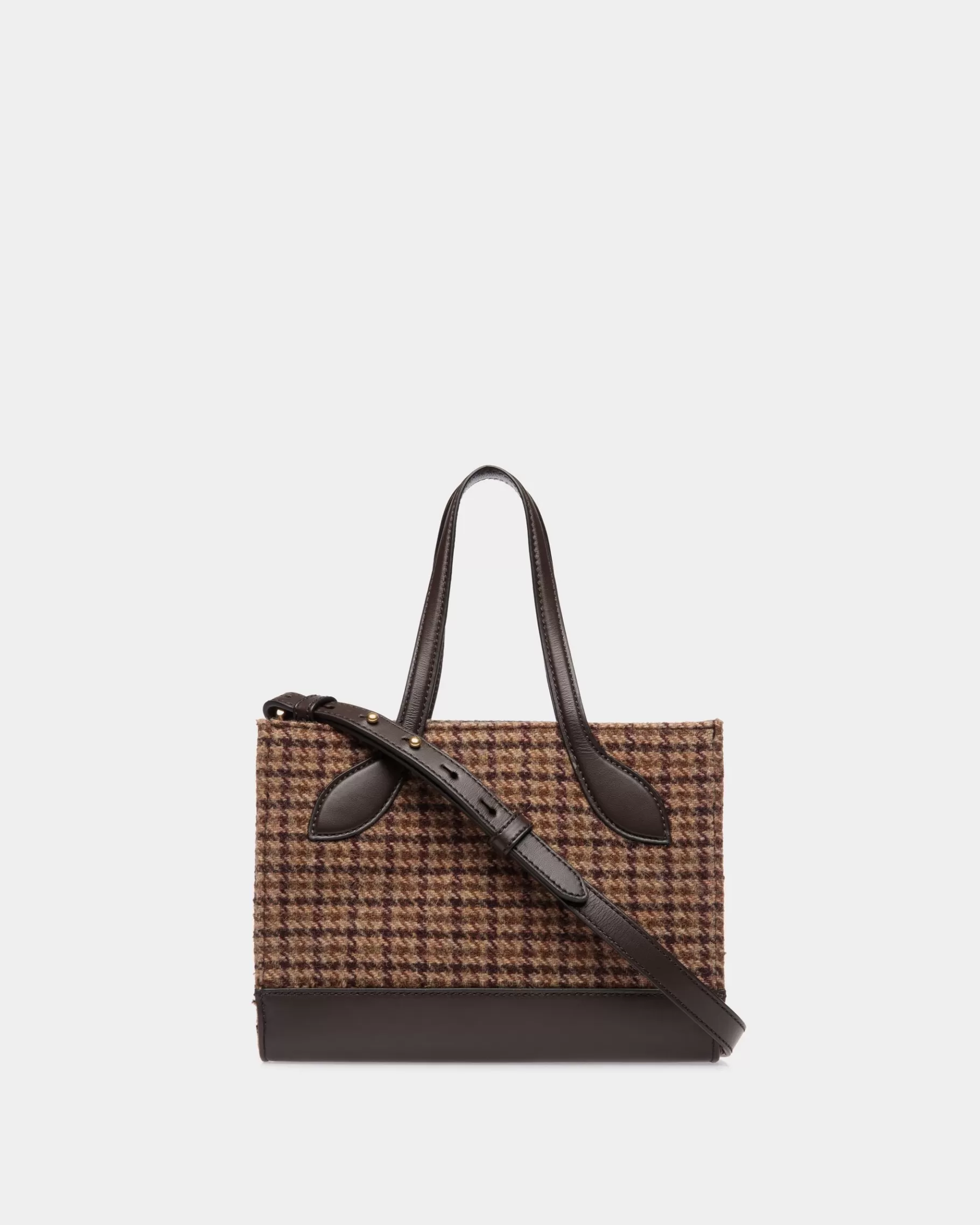 Mini & Belt Bags<Bally Bar Mini Tote Bag in Multi Check Wool And Leather Brown