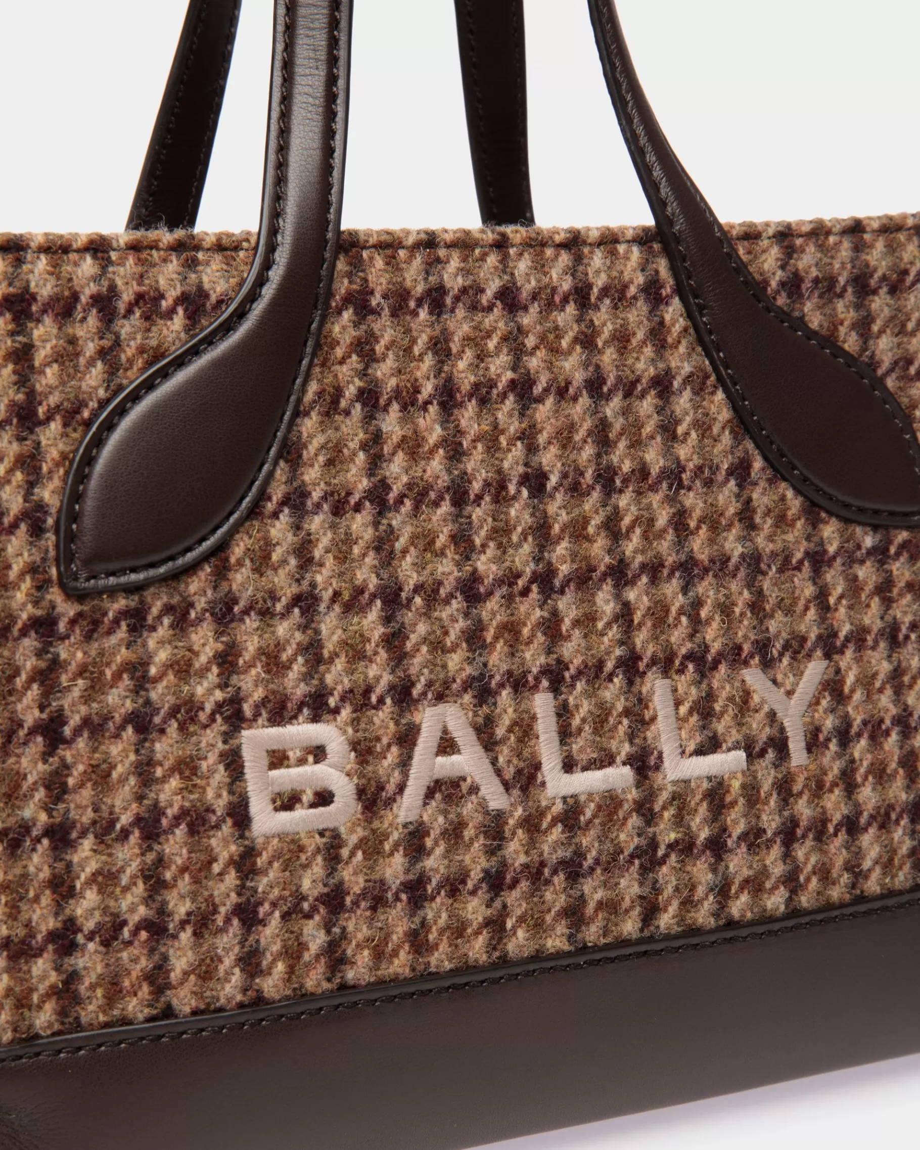 Mini & Belt Bags<Bally Bar Mini Tote Bag in Multi Check Wool And Leather Brown