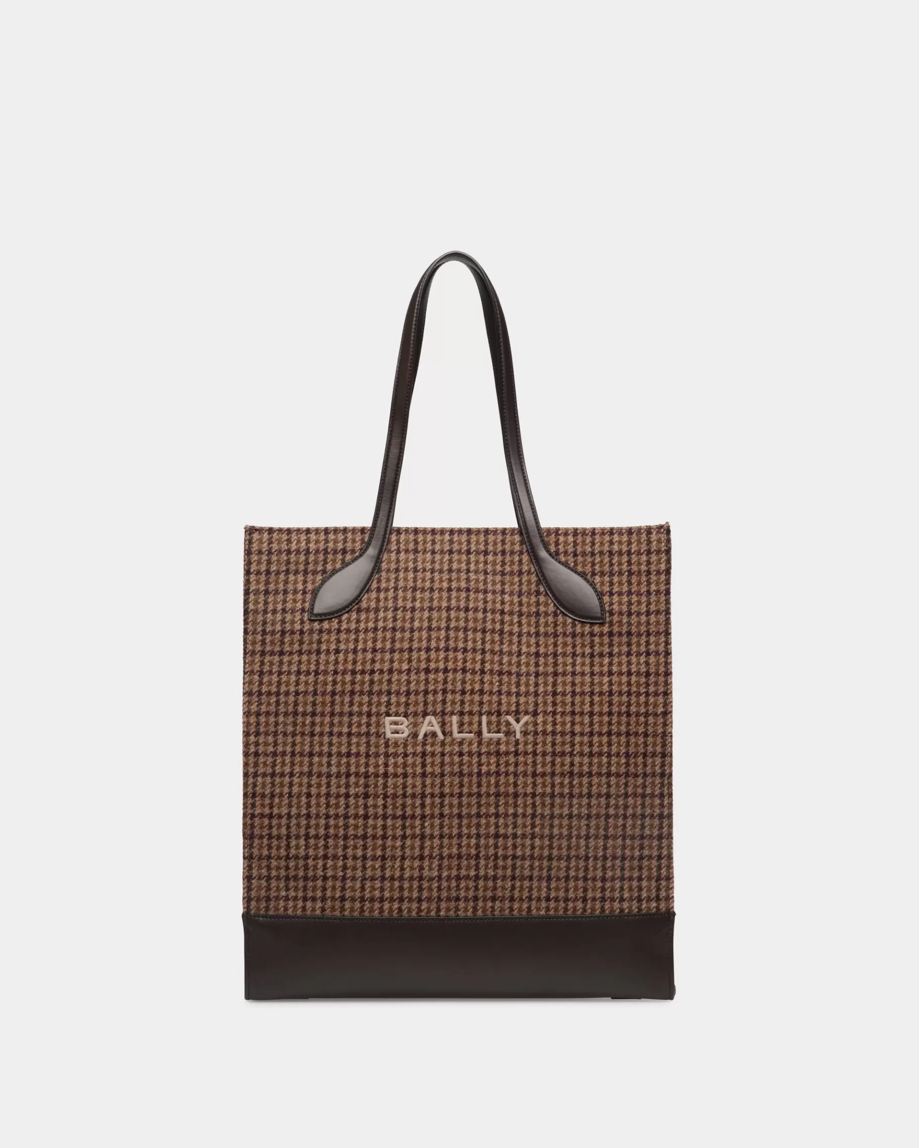 Tote Bags<Bally Bar Tote Bag in Multi Check Wool And Leather Brown