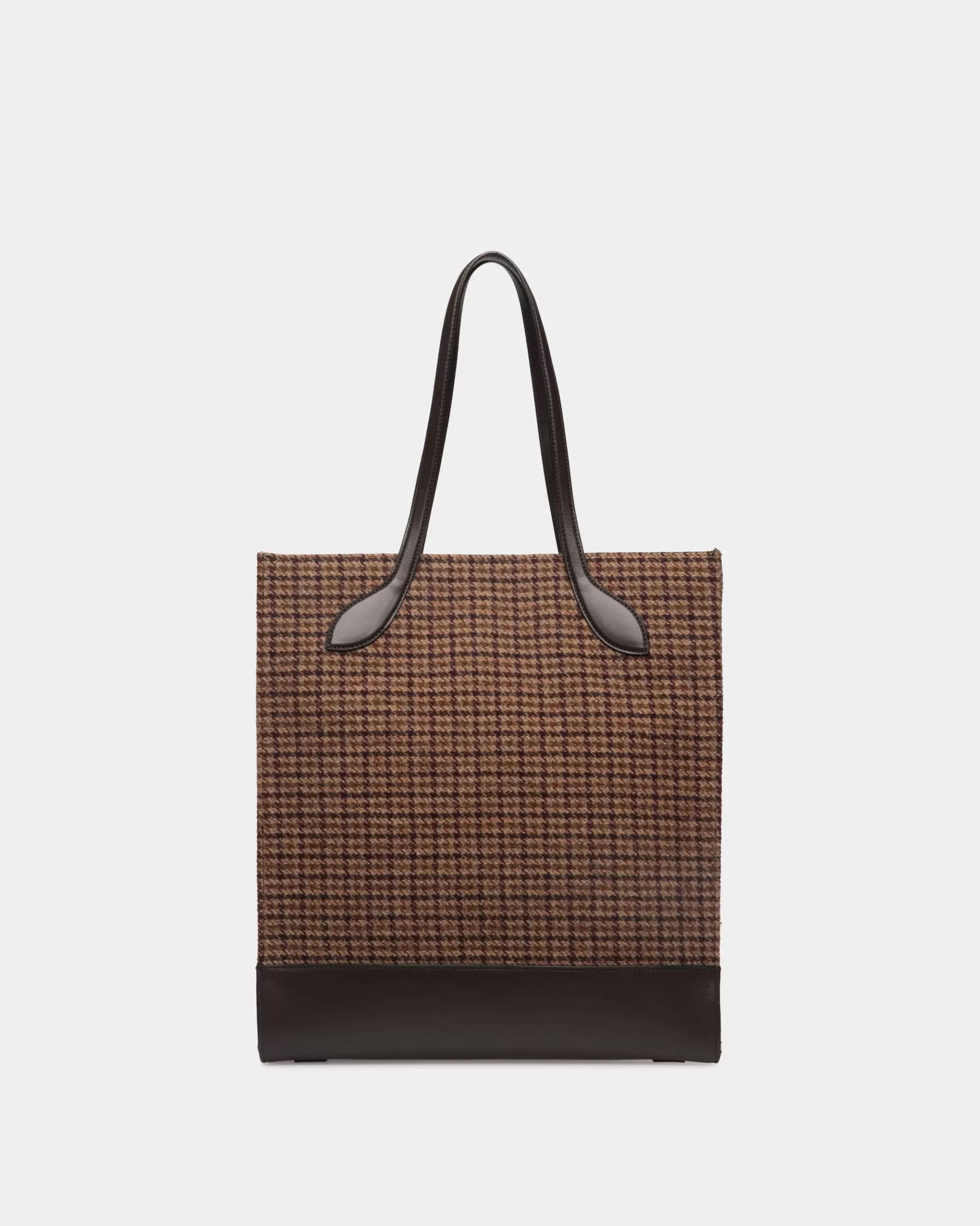 Tote Bags<Bally Bar Tote Bag in Multi Check Wool And Leather Brown