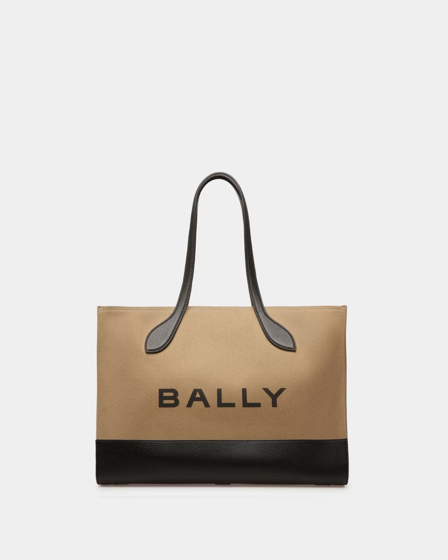 Tote Bags<Bally Bar Tote Bag In Sand And Black Fabric Beige