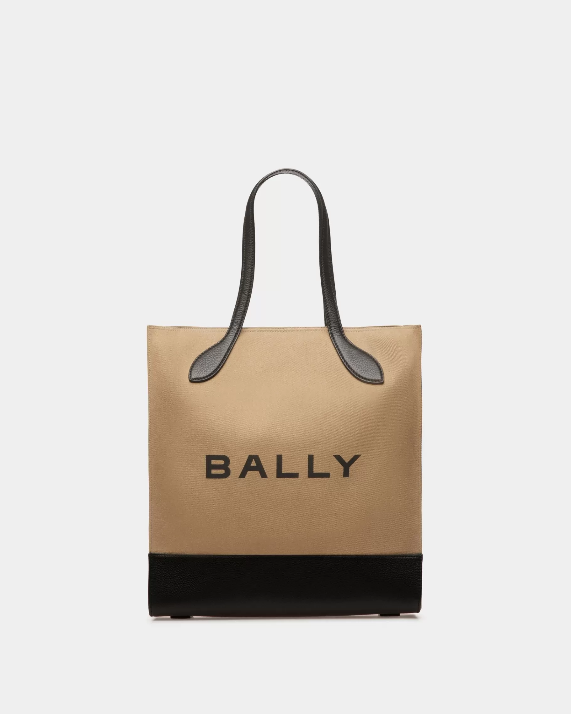 Tote Bags<Bally Bar Tote Bag In Sand And Black Fabric Beige