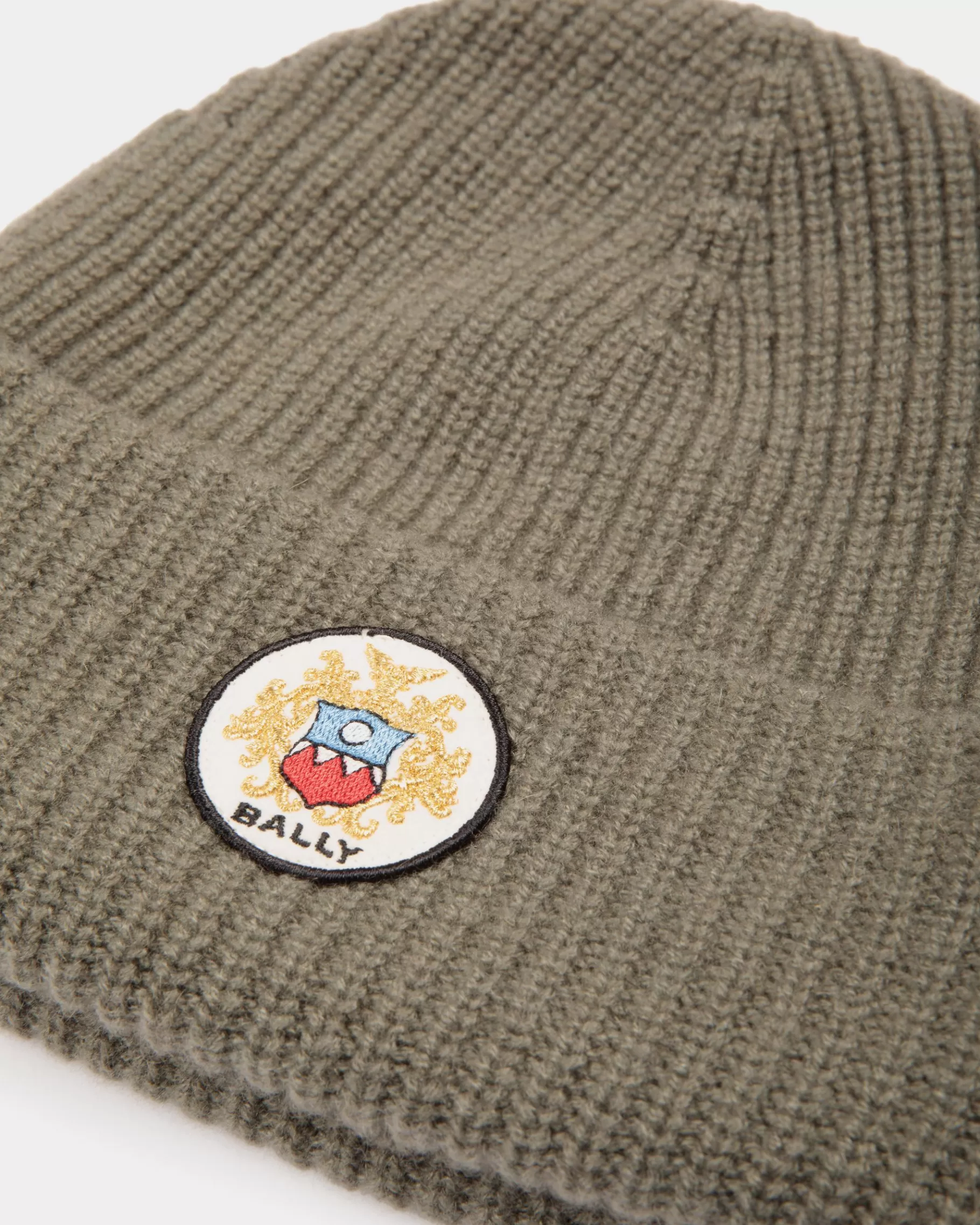 Gloves & Hats<Bally Beanie With Crest Logo In Military Cashmere Green