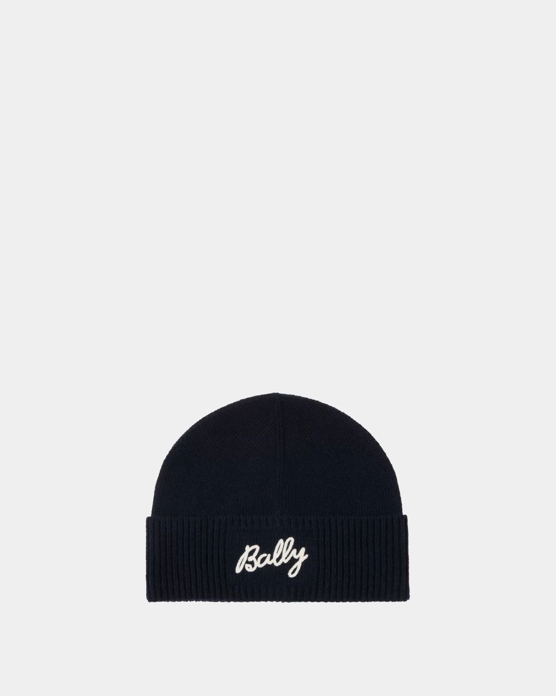 Gloves & Hats<Bally Beanie With Logo In Navy Wool Blue