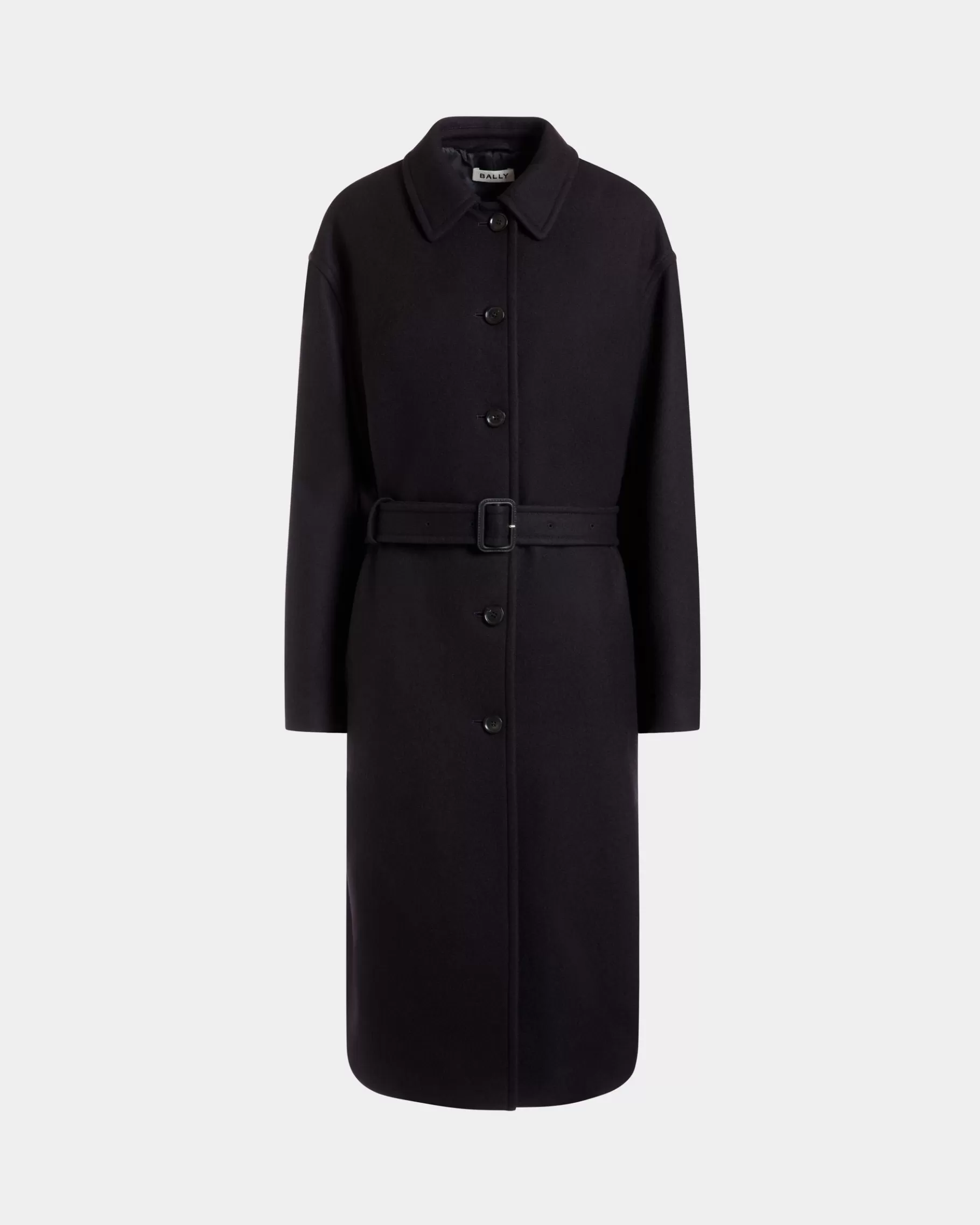 Coats & Jackets<Bally Belted Coat In Navy Wool Blend Blue