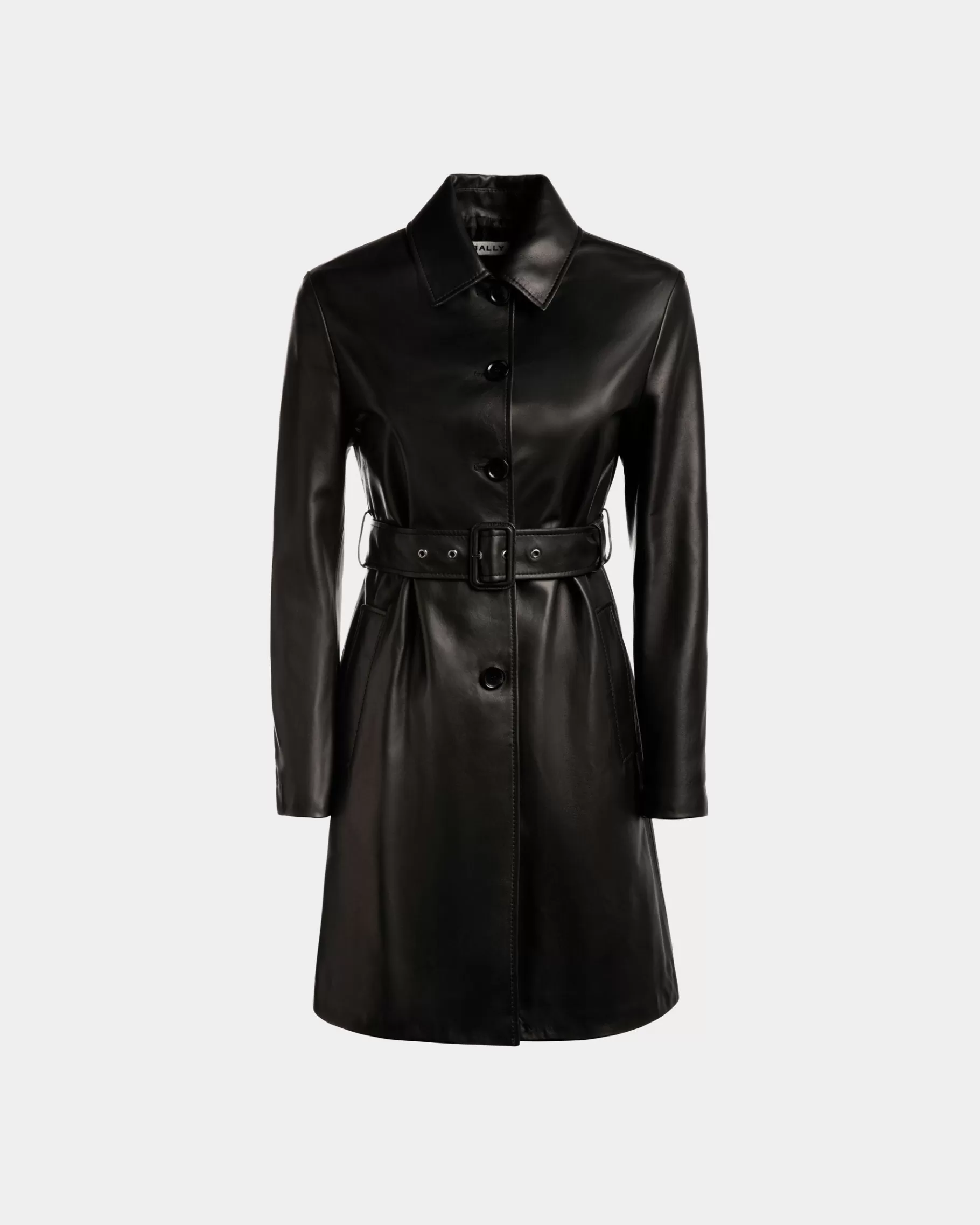 Leather | Coats & Jackets<Bally Belted Midi Coat in Leather Black
