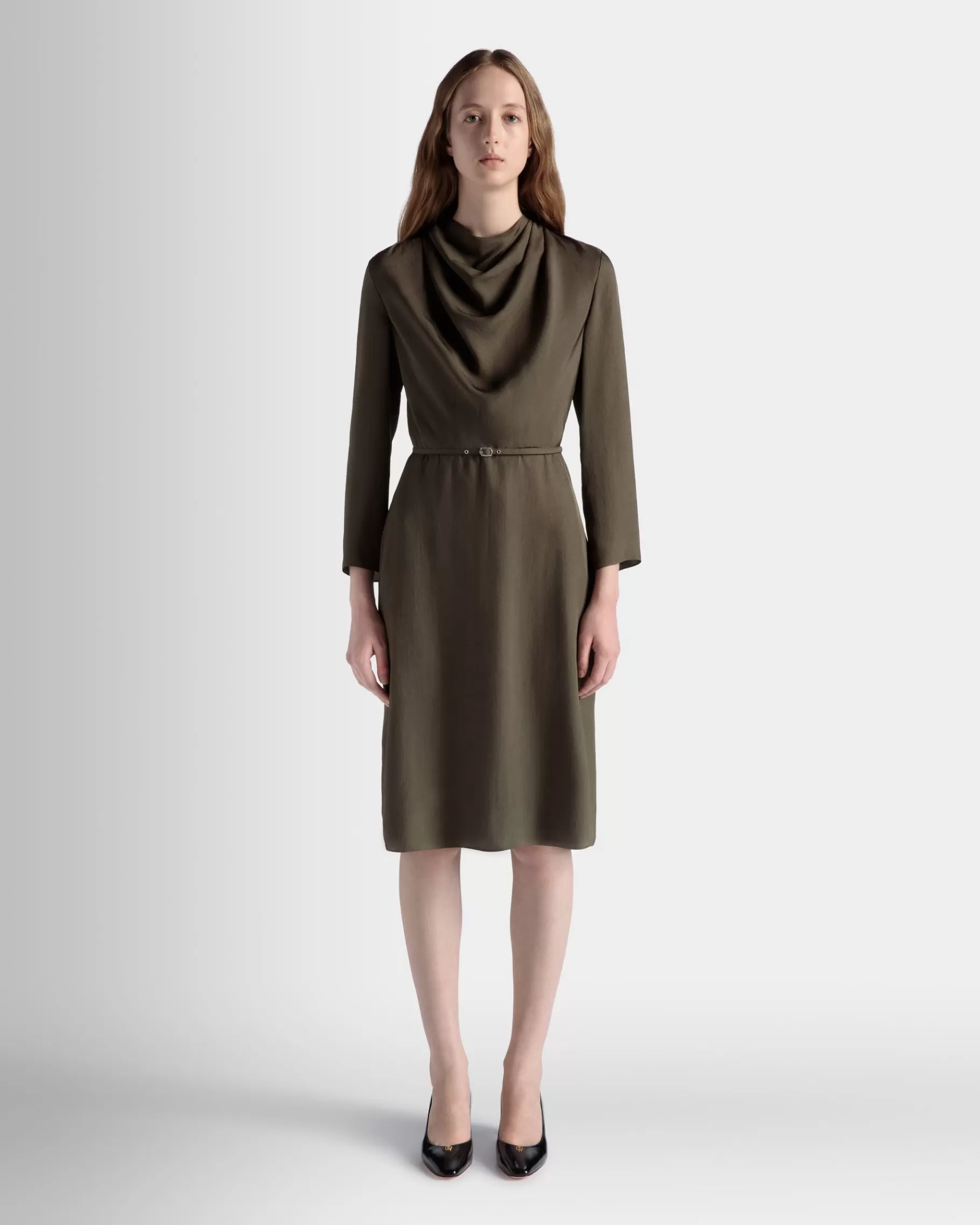 Dresses & Skirts<Bally Belted Midi Dress In Military Fluid Twill Green