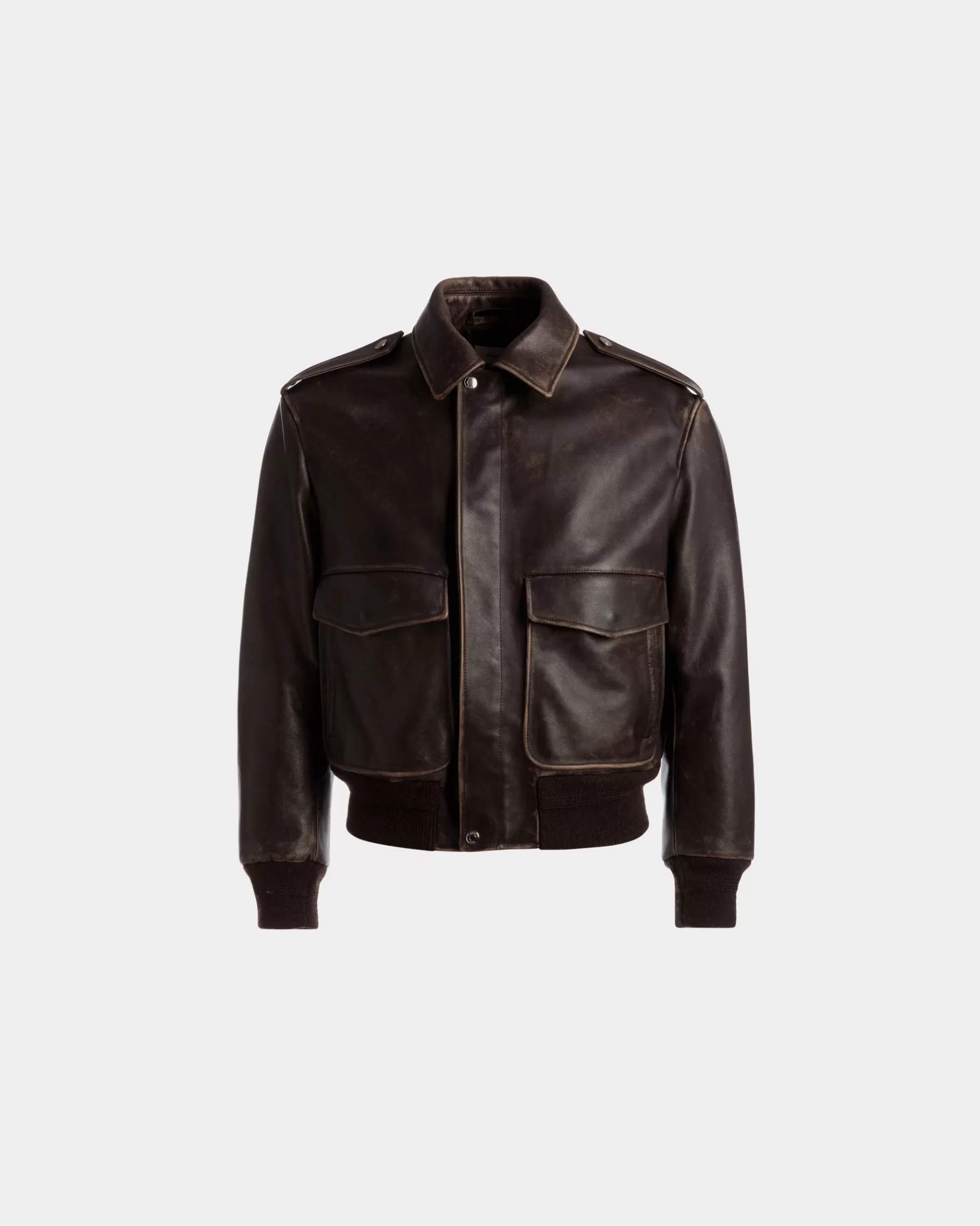 Leather | Coats & Jackets<Bally Bomber Jacket In Leather Brown