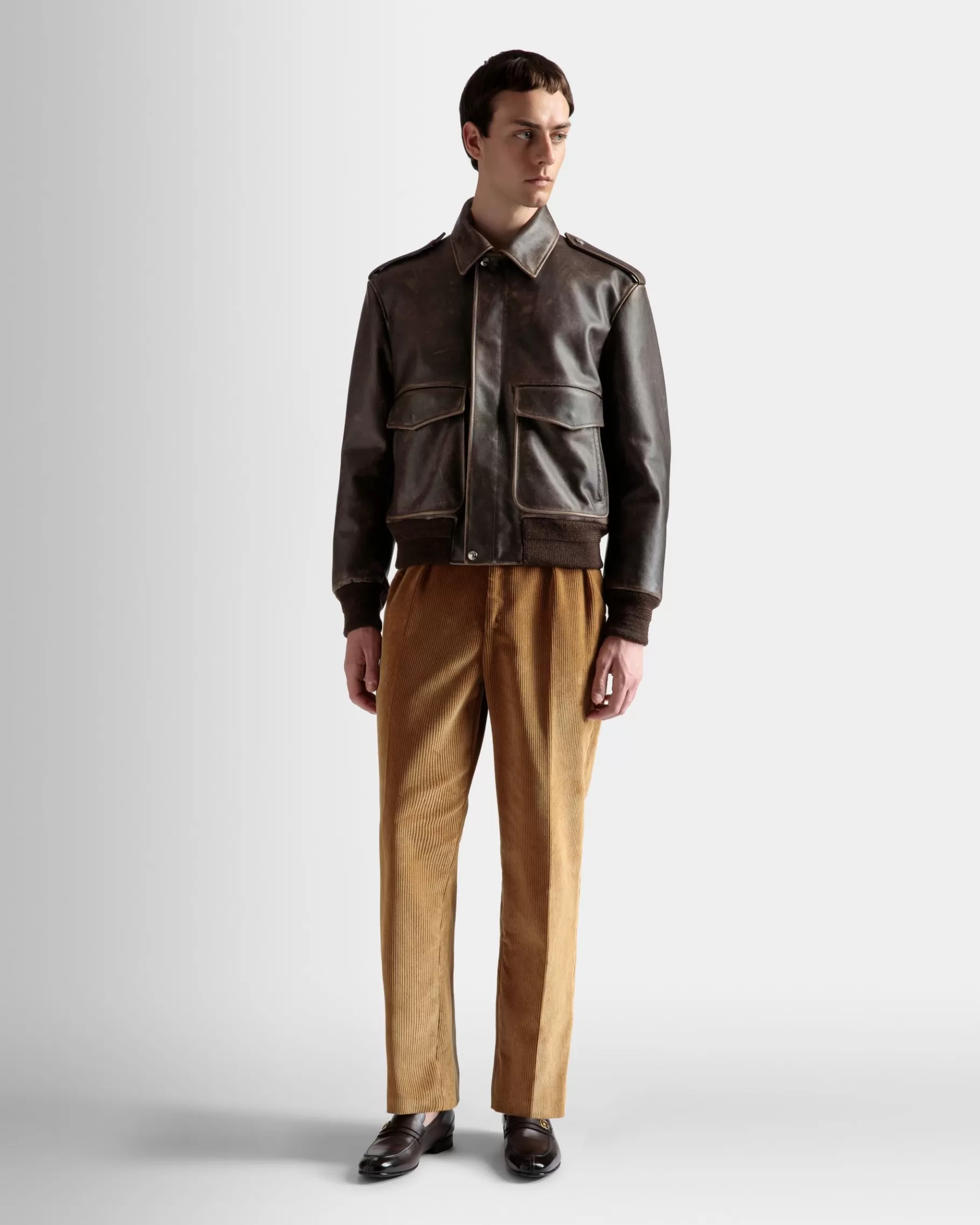 Leather | Coats & Jackets<Bally Bomber Jacket In Leather Brown