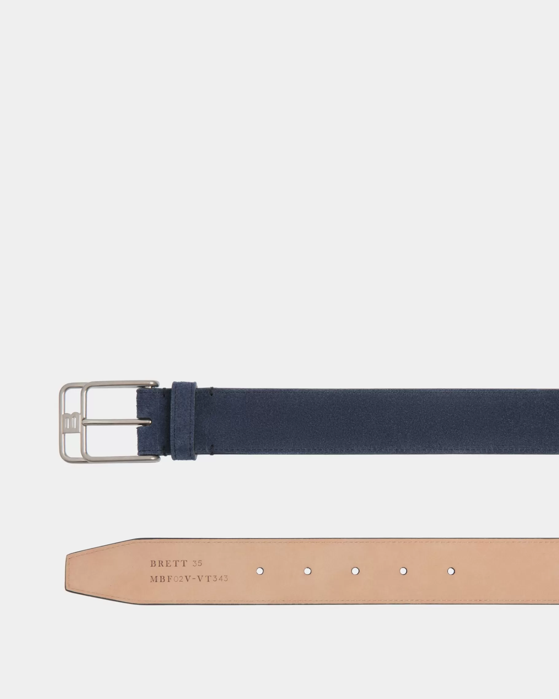 Belts<Bally Brett 35mm Belt In Navy Suede Leather Blue
