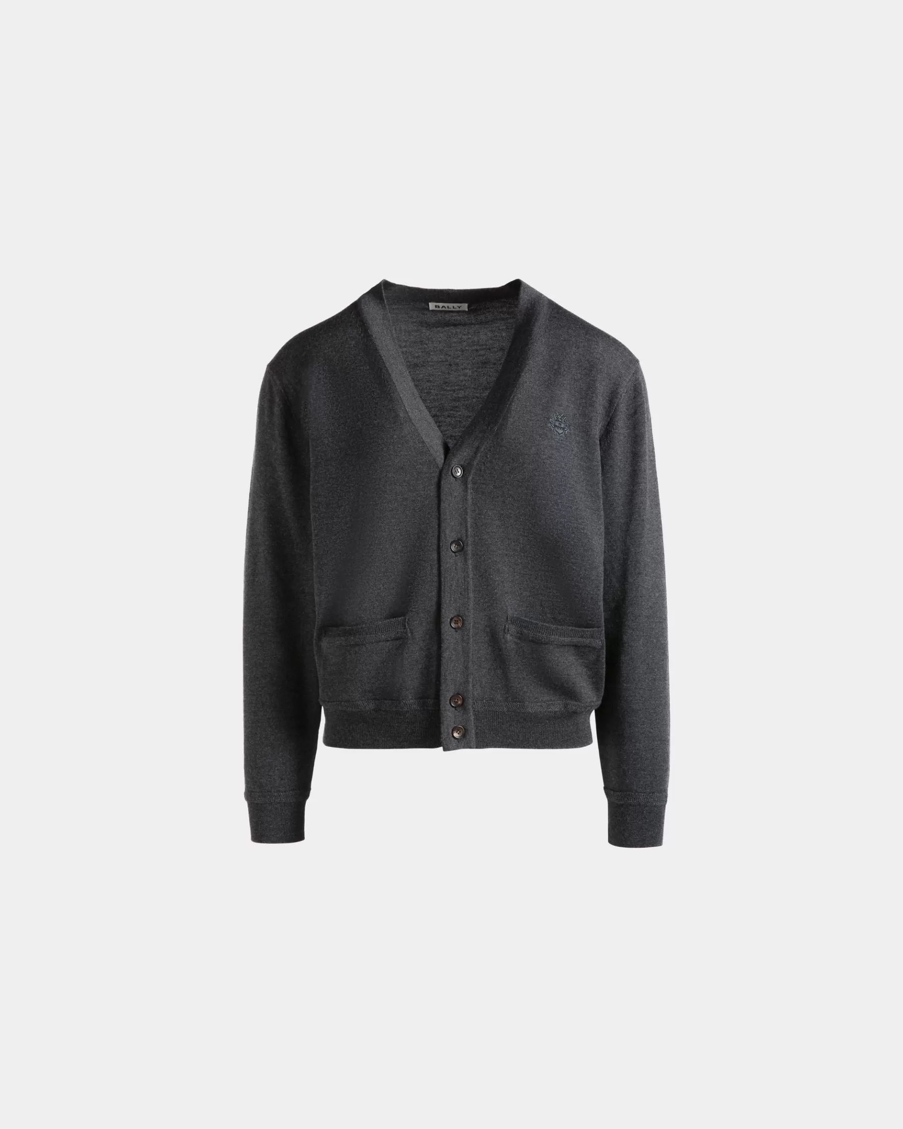 Knitwear<Bally Cardigan With Crest Logo In Dark Wool Grey