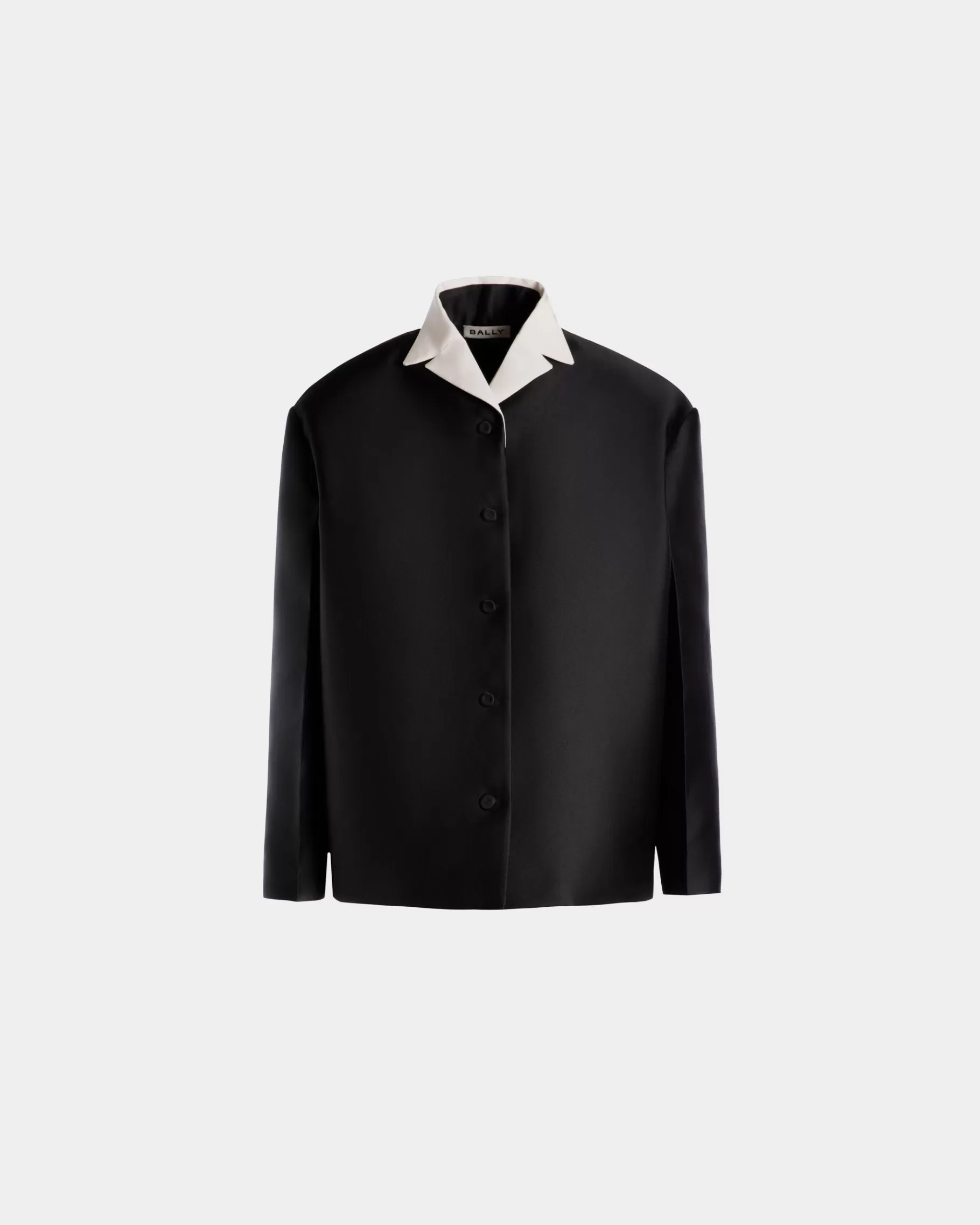 Coats & Jackets<Bally Contrast Collar Blazer In Silk Blend Black