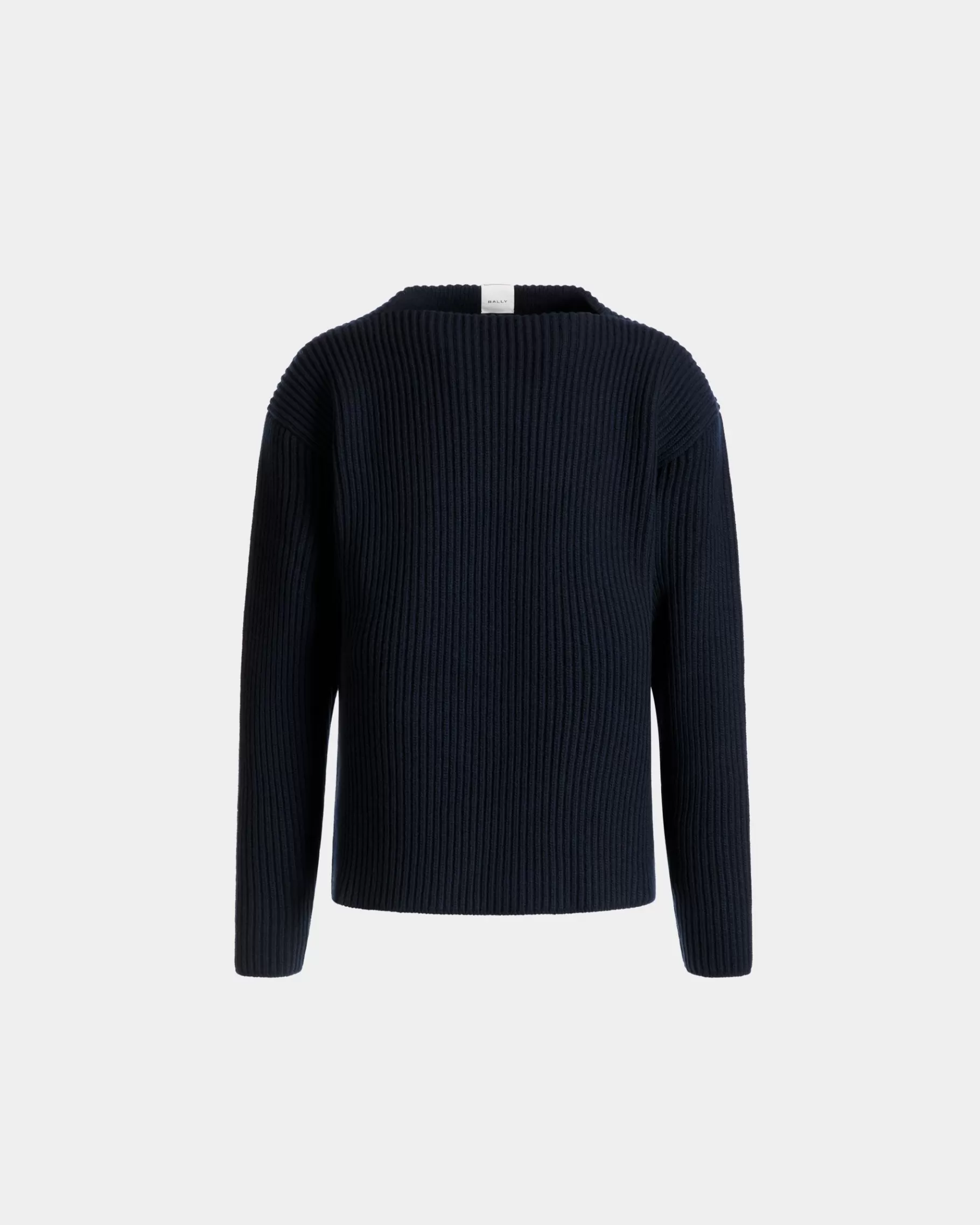 Knitwear<Bally Crewneck Sweater In Navy Wool Blue
