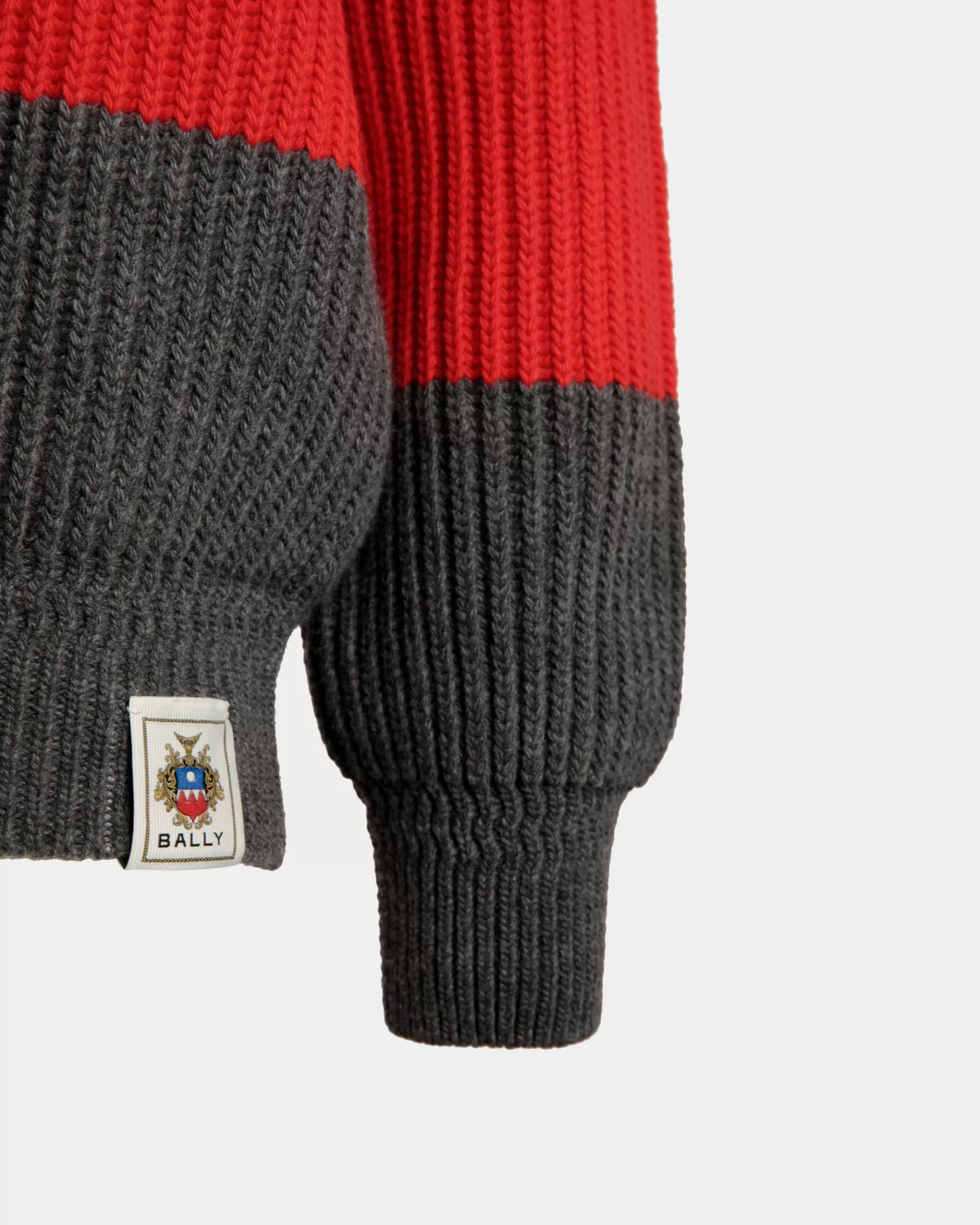 Knitwear<Bally Crewneck Sweater With Crest Logo In Candy Red And Dark Grey Wool Multicolor