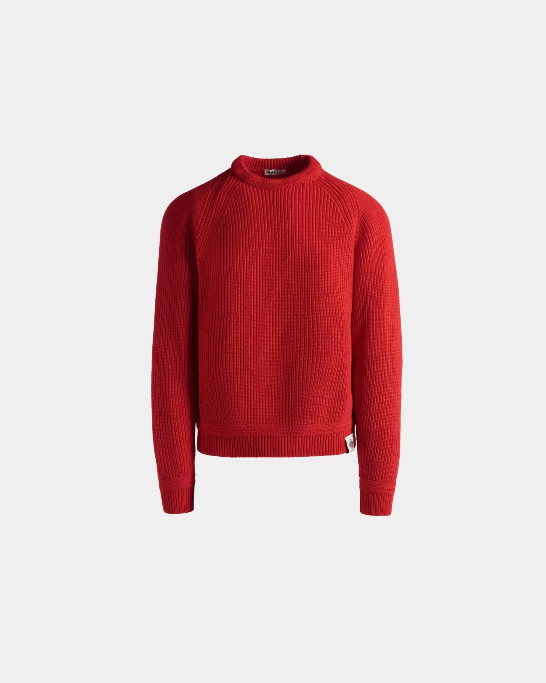 Knitwear<Bally Crewneck Sweater With Crest Logo In Candy Wool Red
