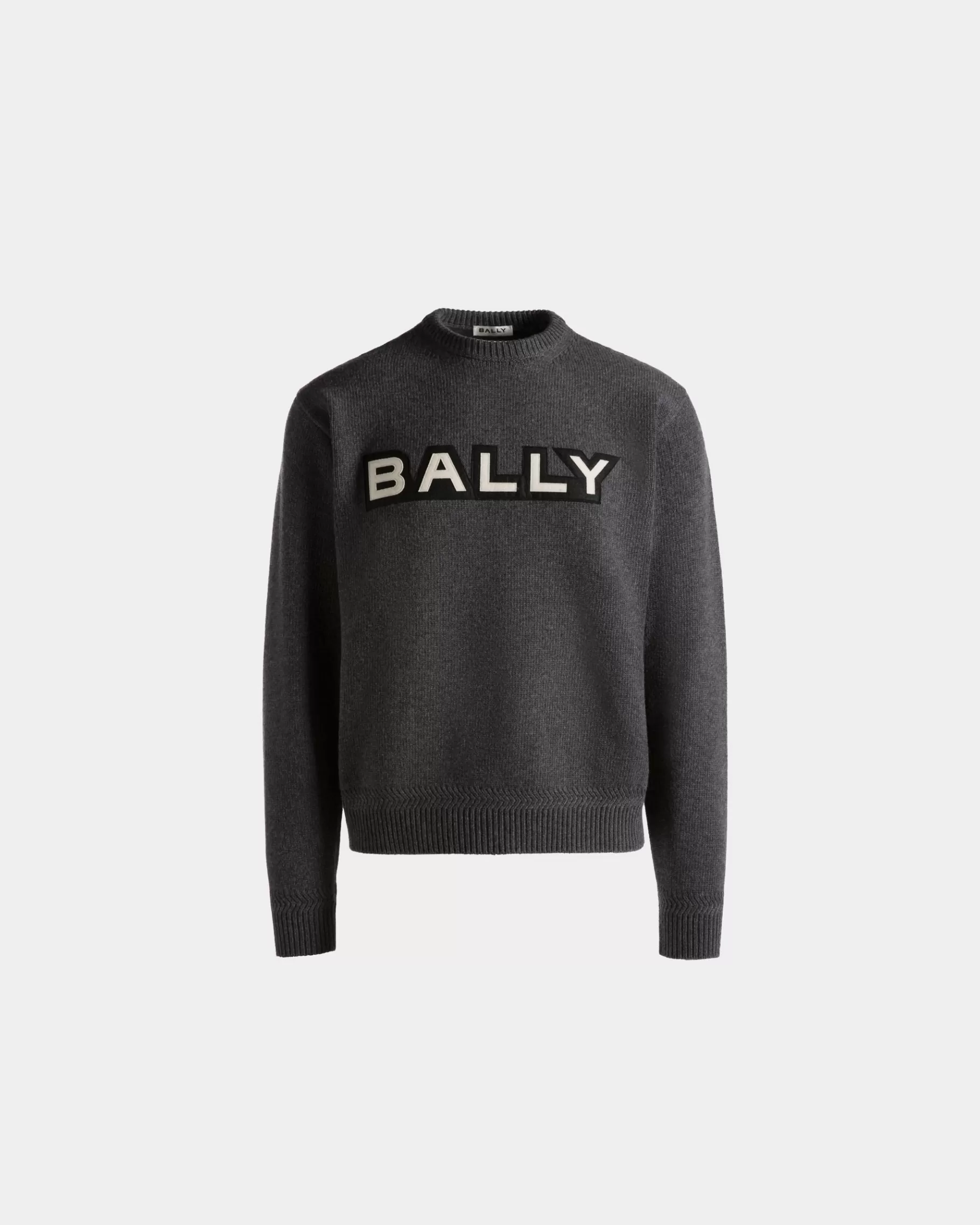 Knitwear<Bally Crewneck Sweater With Logo In Dark Wool Grey