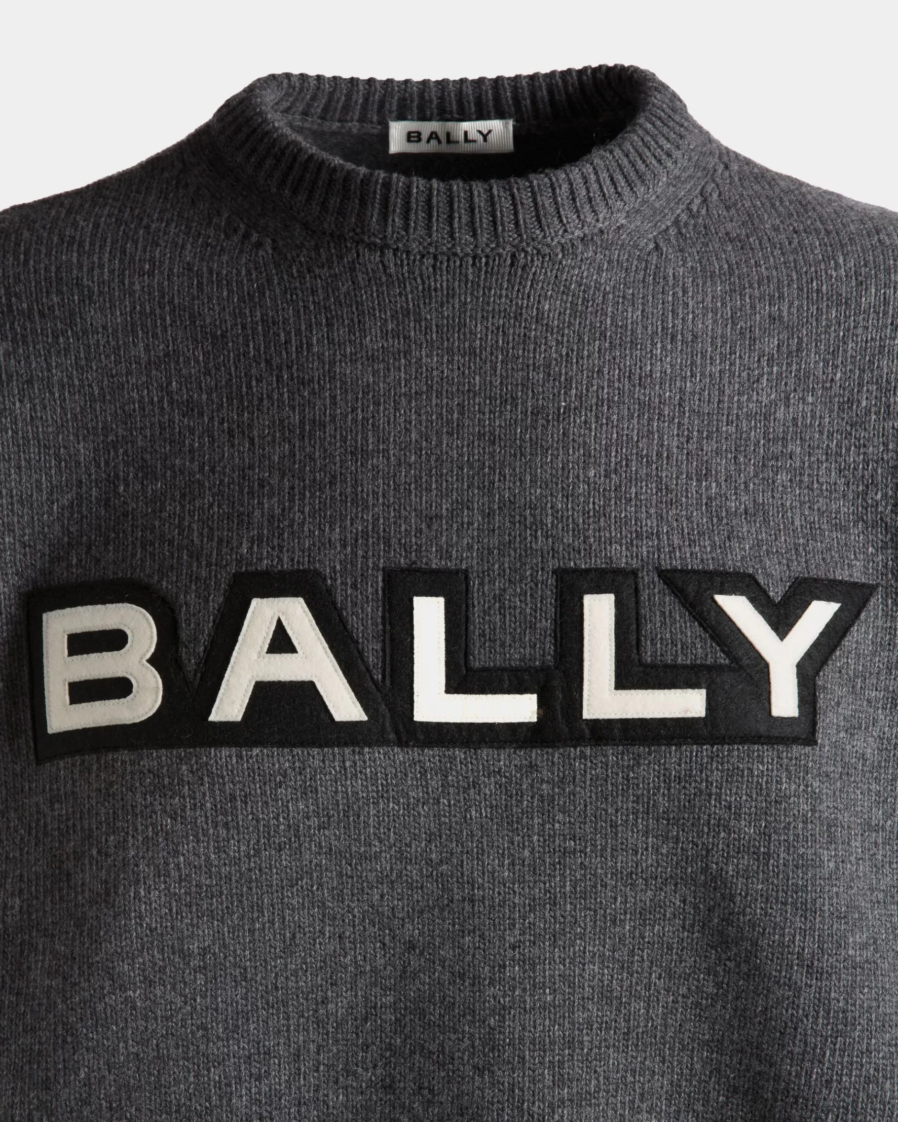 Knitwear<Bally Crewneck Sweater With Logo In Dark Wool Grey