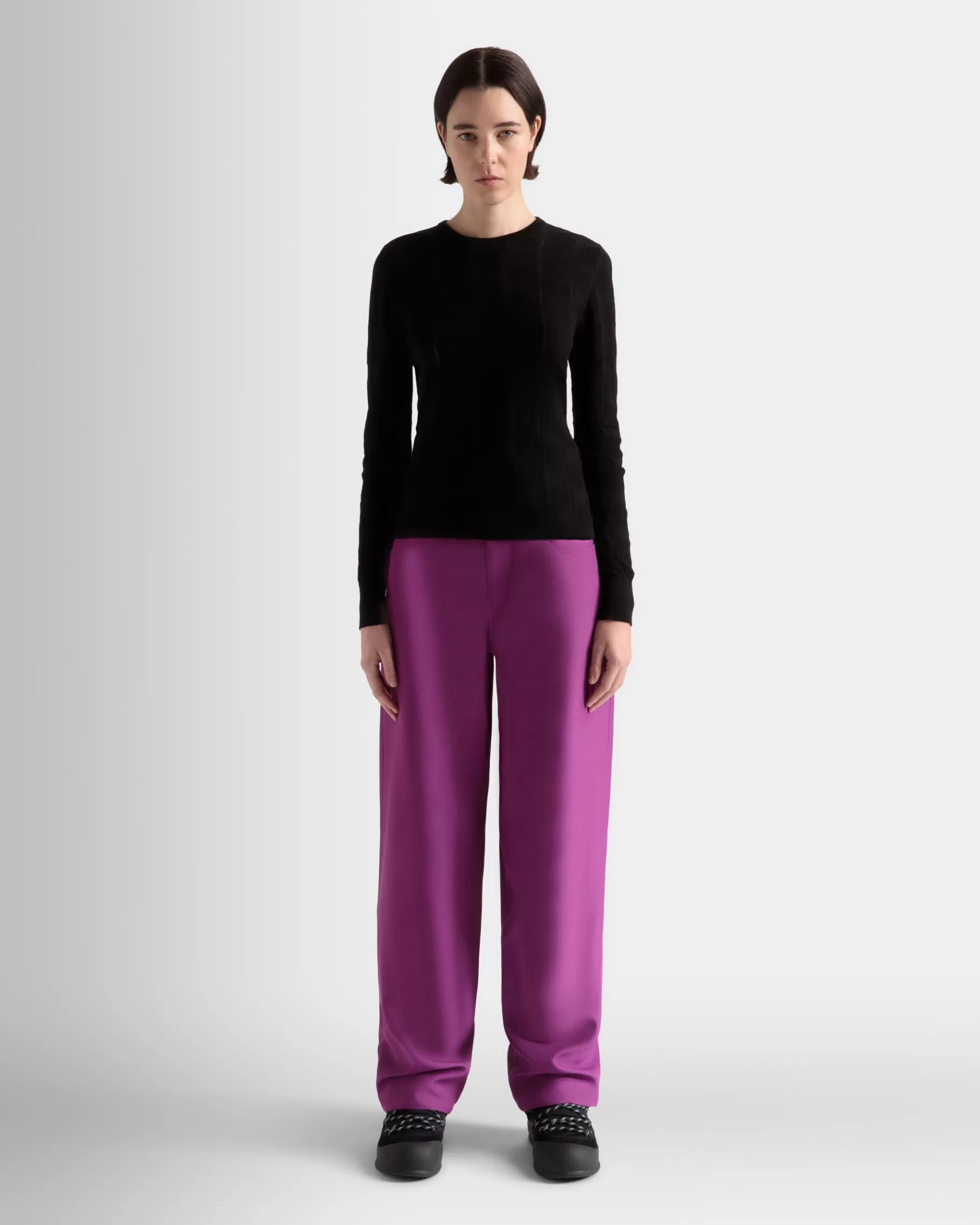 Knitwear<Bally Crewneck Top In Cotton And Silk Black