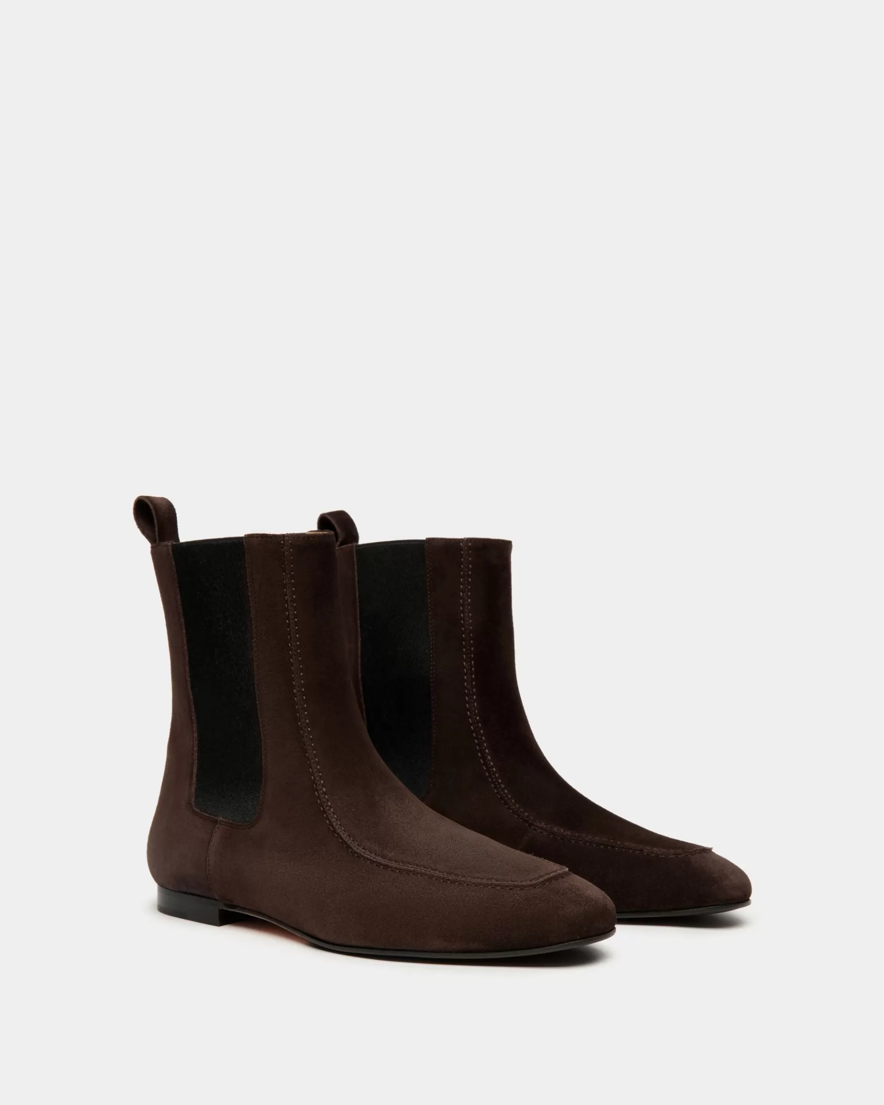 Boots & Ankle Boots<Bally Daily Emblem Bootie In Ebano Suede Leather Brown