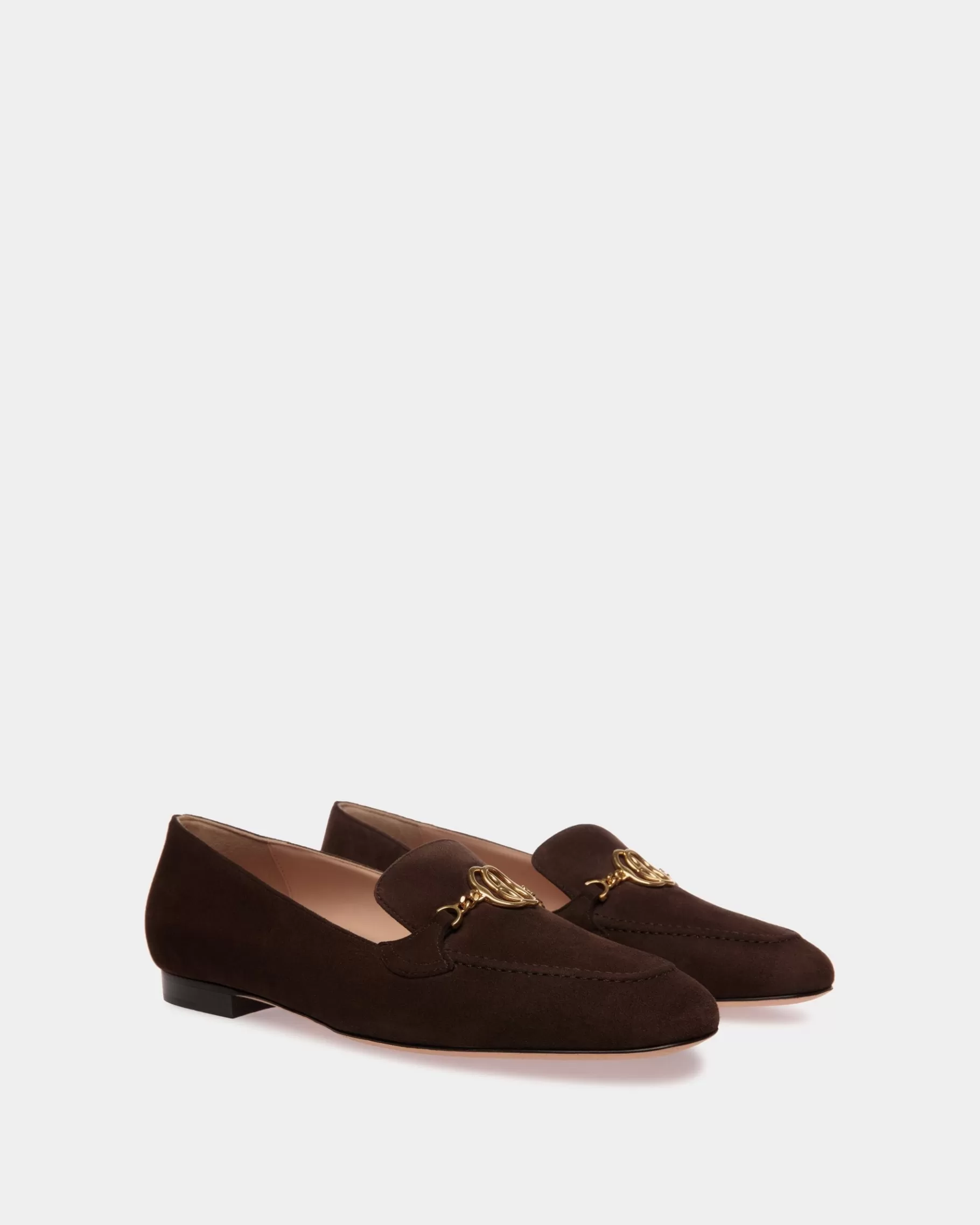 Flats & Moccasins<Bally Daily Emblem Loafer in Ebano Suede Brown