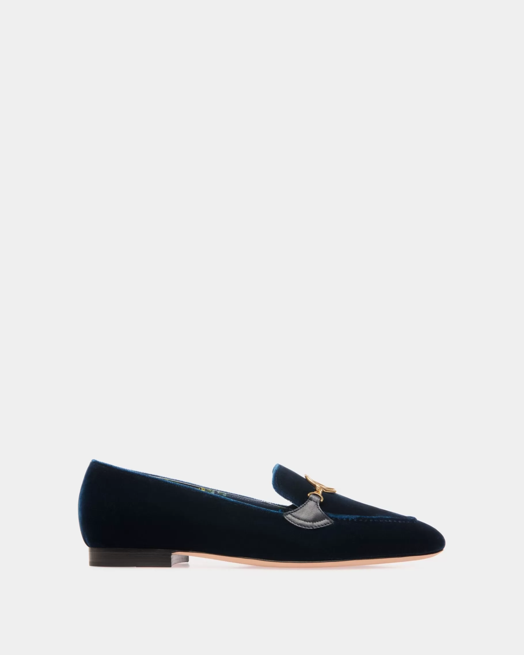 Flats & Moccasins<Bally Daily Emblem Loafer in Navy Velvet Fabric Blue