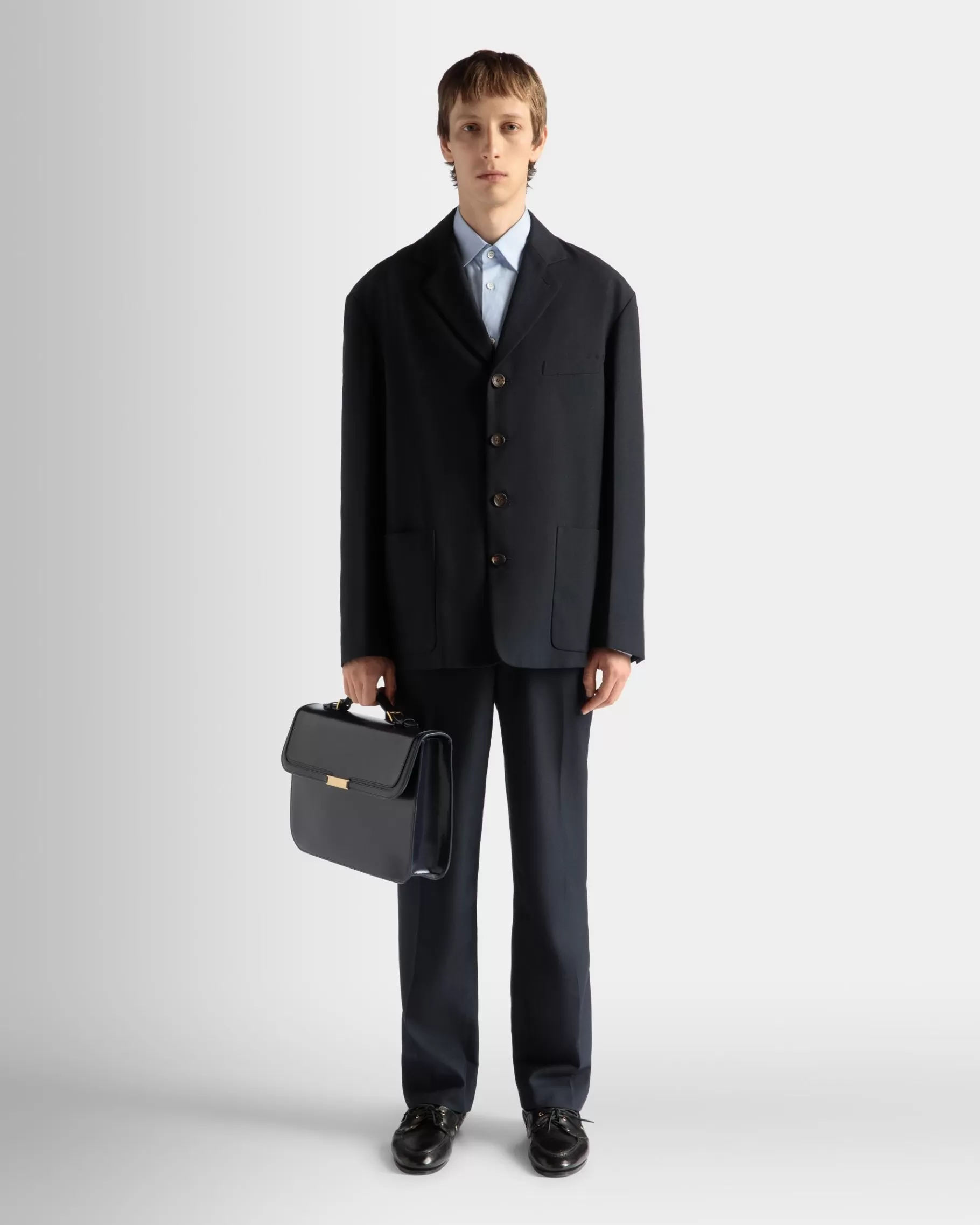 Business Bags<Bally Deco Briefcase in Navy Brushed Leather Blue