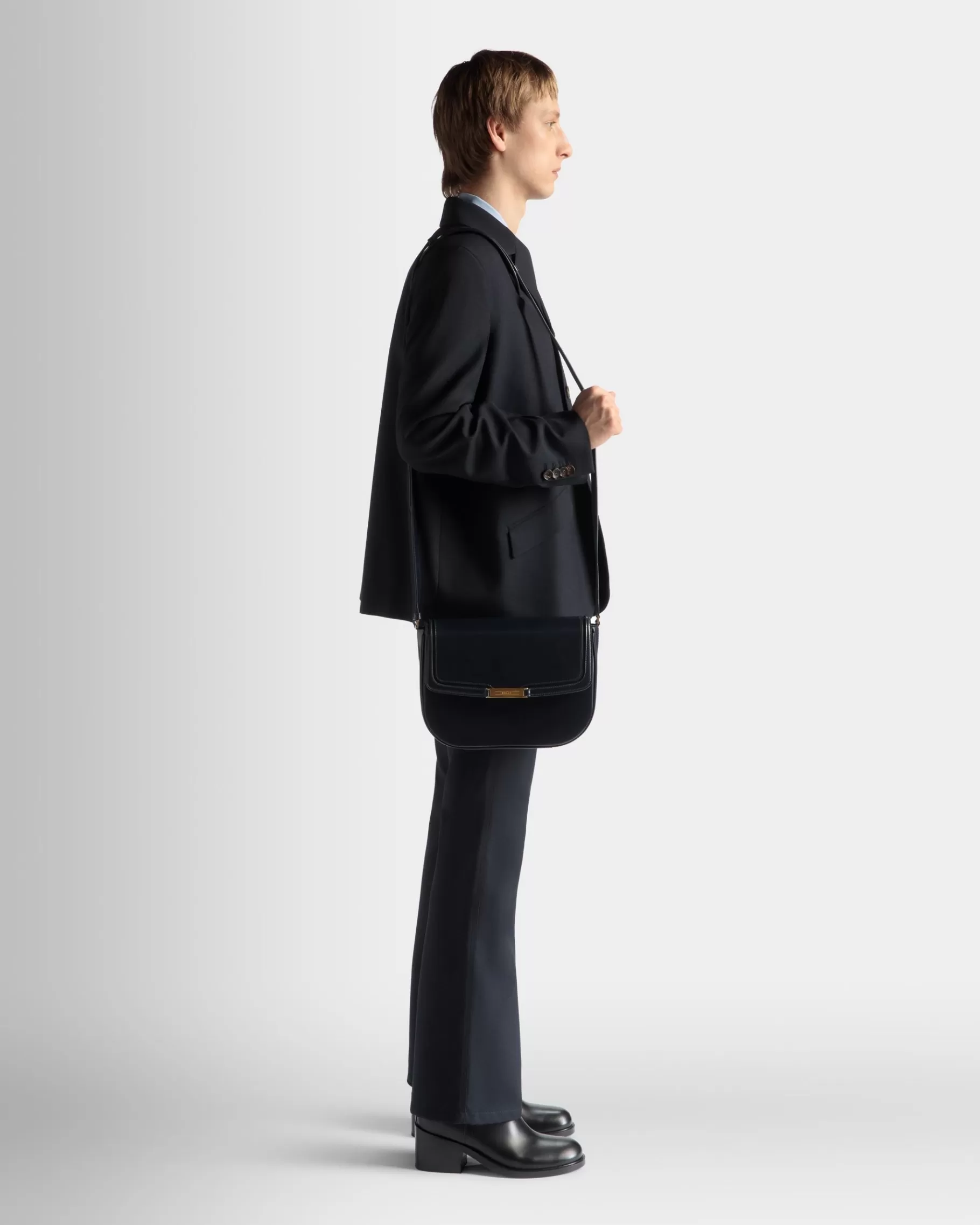 Messenger Bags<Bally Deco Crossbody Bag in Navy Brushed Leather Blue