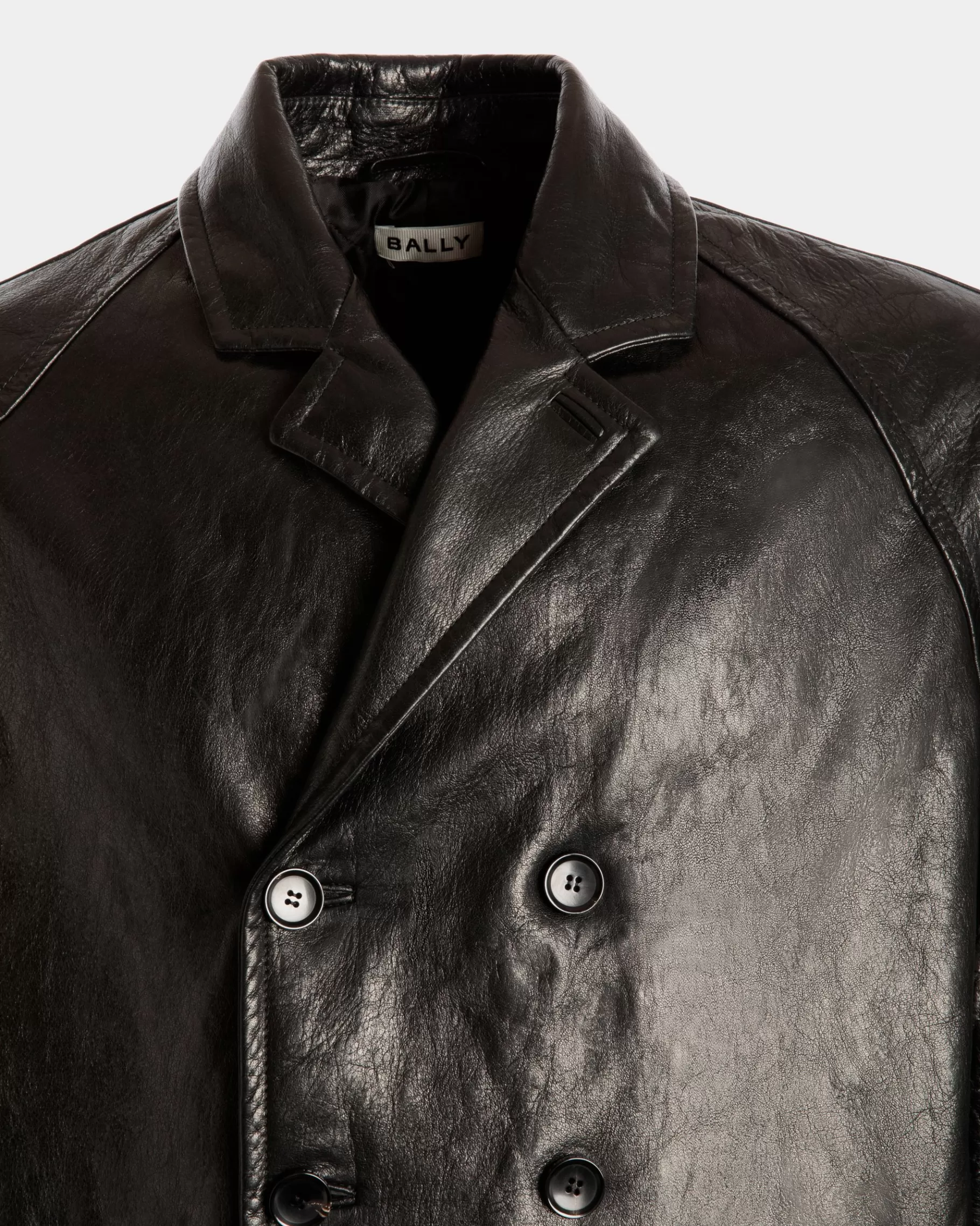 Leather | Coats & Jackets<Bally Double-breasted Coat In Leather Black