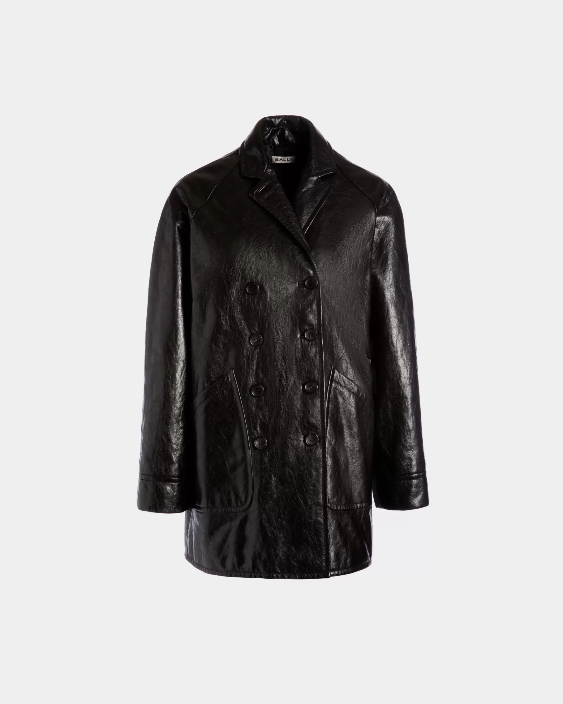 Leather | Coats & Jackets<Bally Double-Breasted Midi Coat In Leather Black