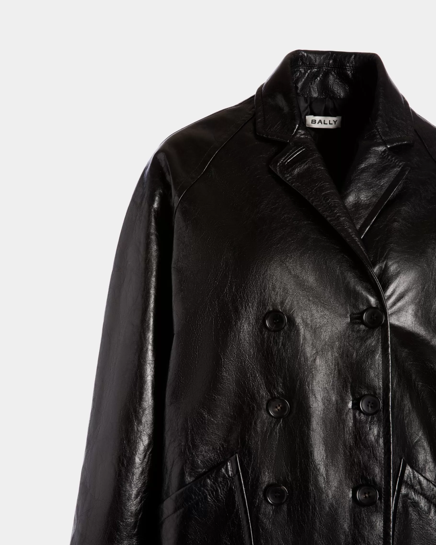 Leather | Coats & Jackets<Bally Double-Breasted Midi Coat In Leather Black
