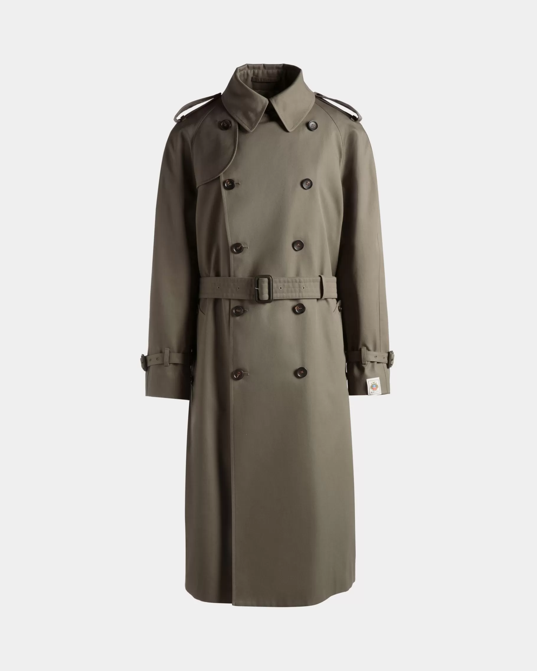 Coats & Jackets<Bally Double-breasted Trench In Military Cotton Blend Gabardine Green