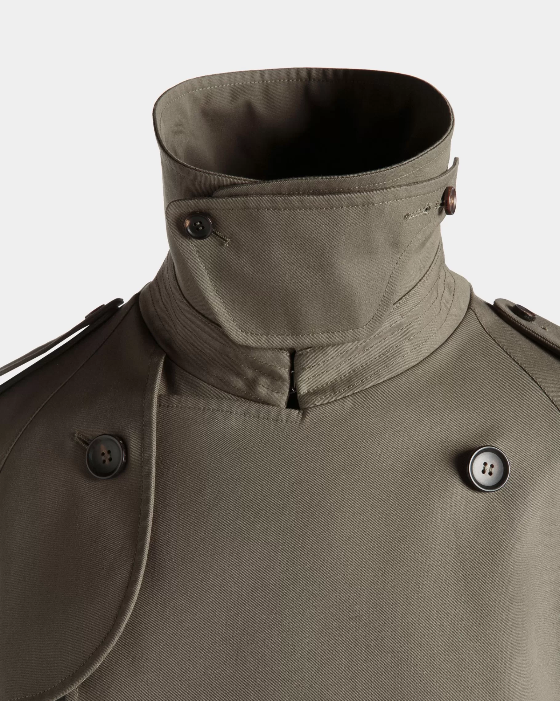 Coats & Jackets<Bally Double-breasted Trench In Military Cotton Blend Gabardine Green