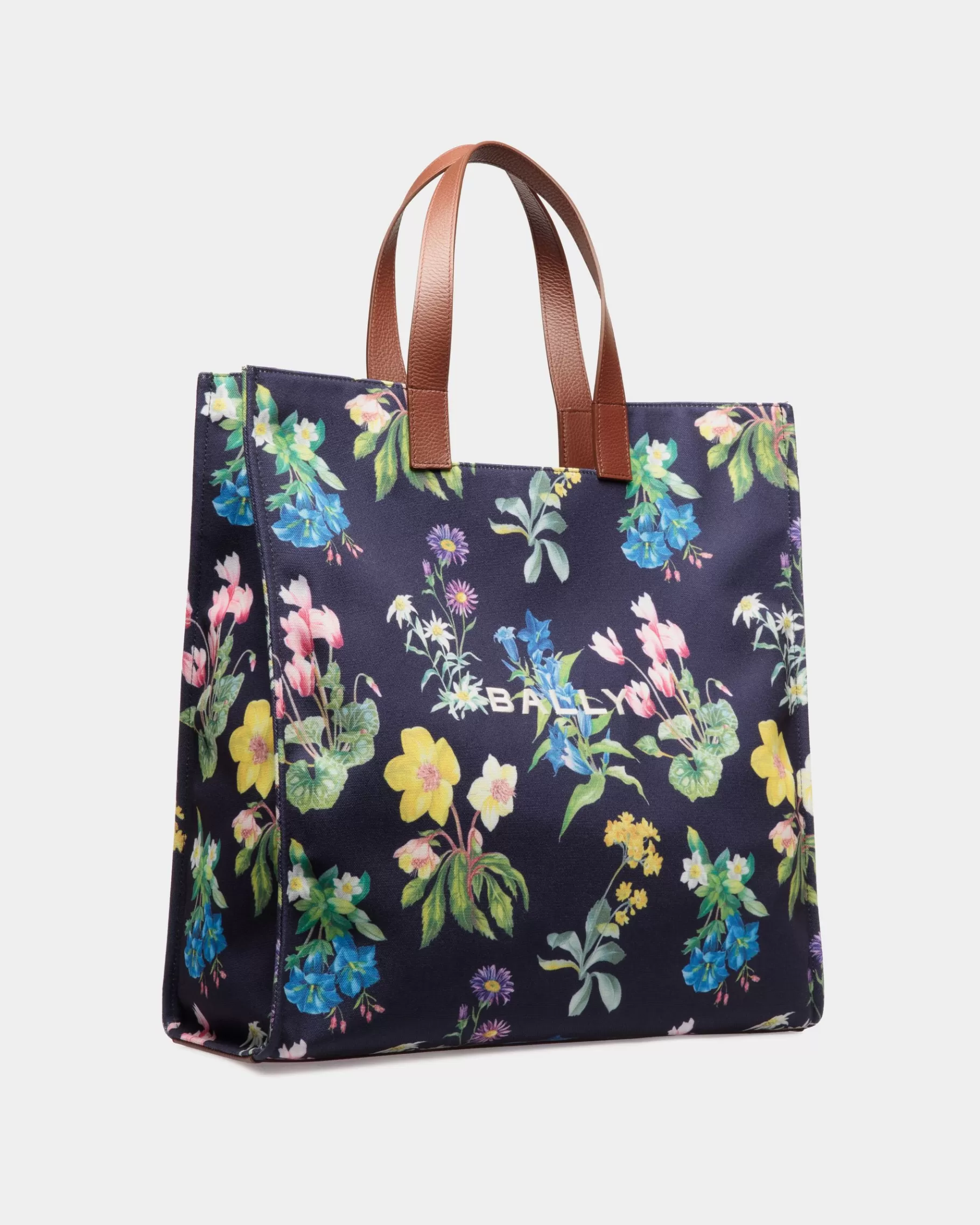 Tote Bags<Bally Easy Tote Bag In Mountain Flower Print Canvas And Leather Blue