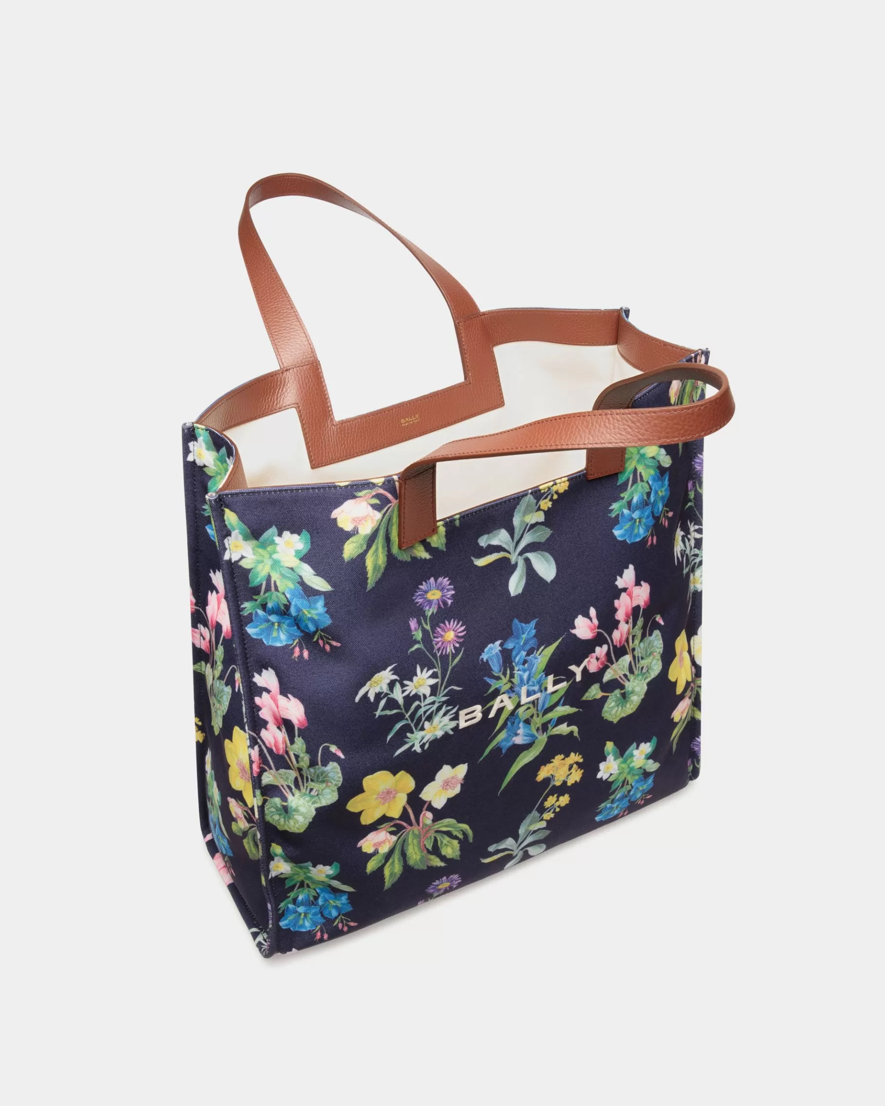 Tote Bags<Bally Easy Tote Bag In Mountain Flower Print Canvas And Leather Blue