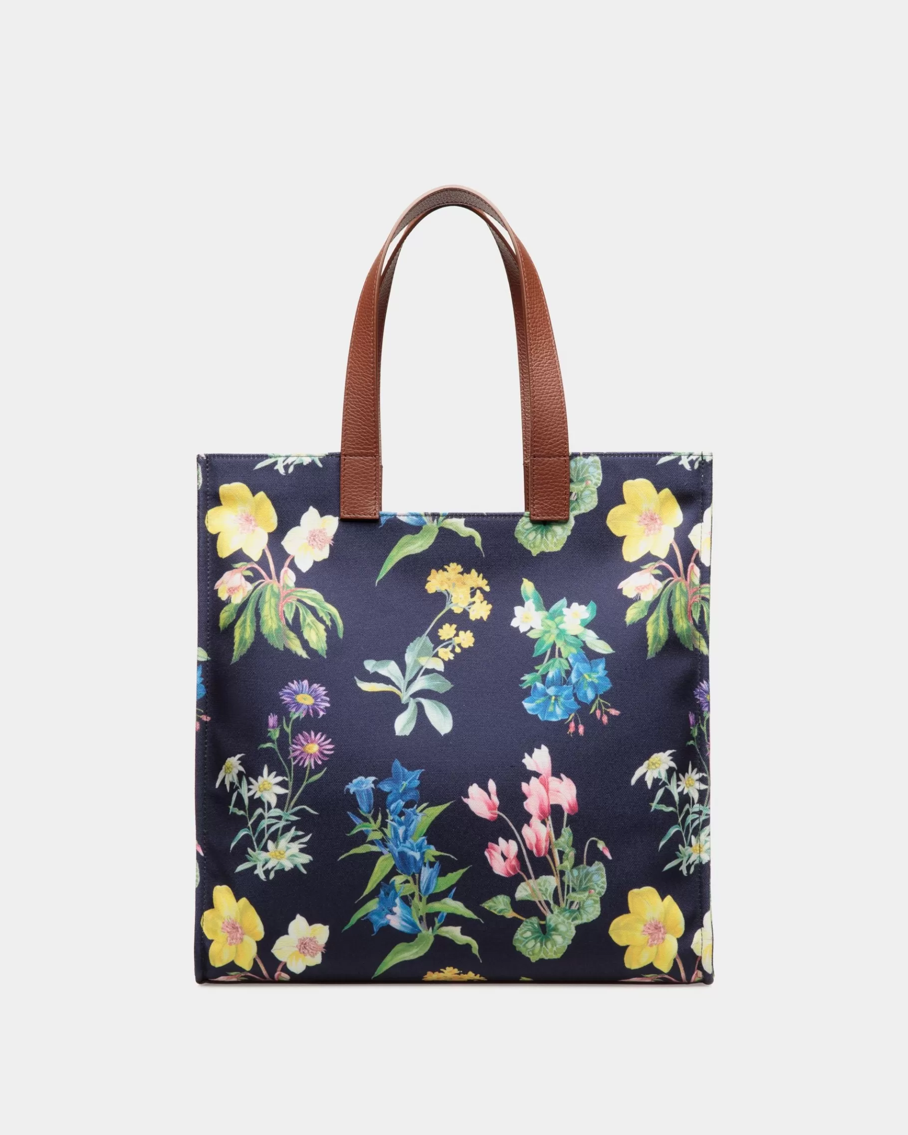 Tote Bags<Bally Easy Tote Bag In Mountain Flower Print Canvas And Leather Blue