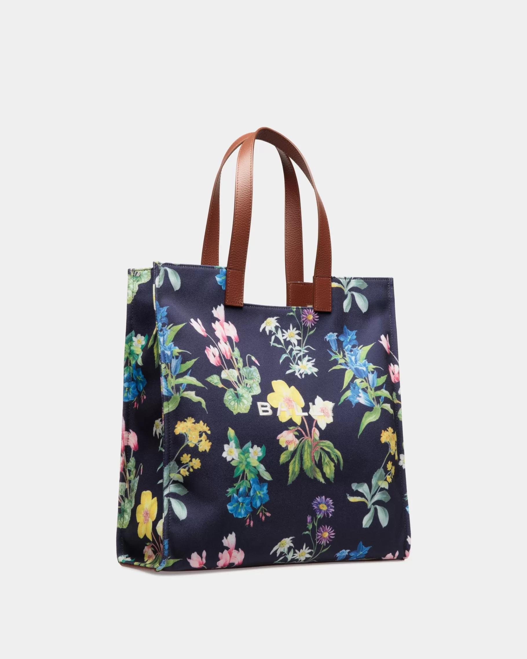 Tote Bags<Bally Easy Tote Bag In Mountain Flower Print Canvas And Leather Blue