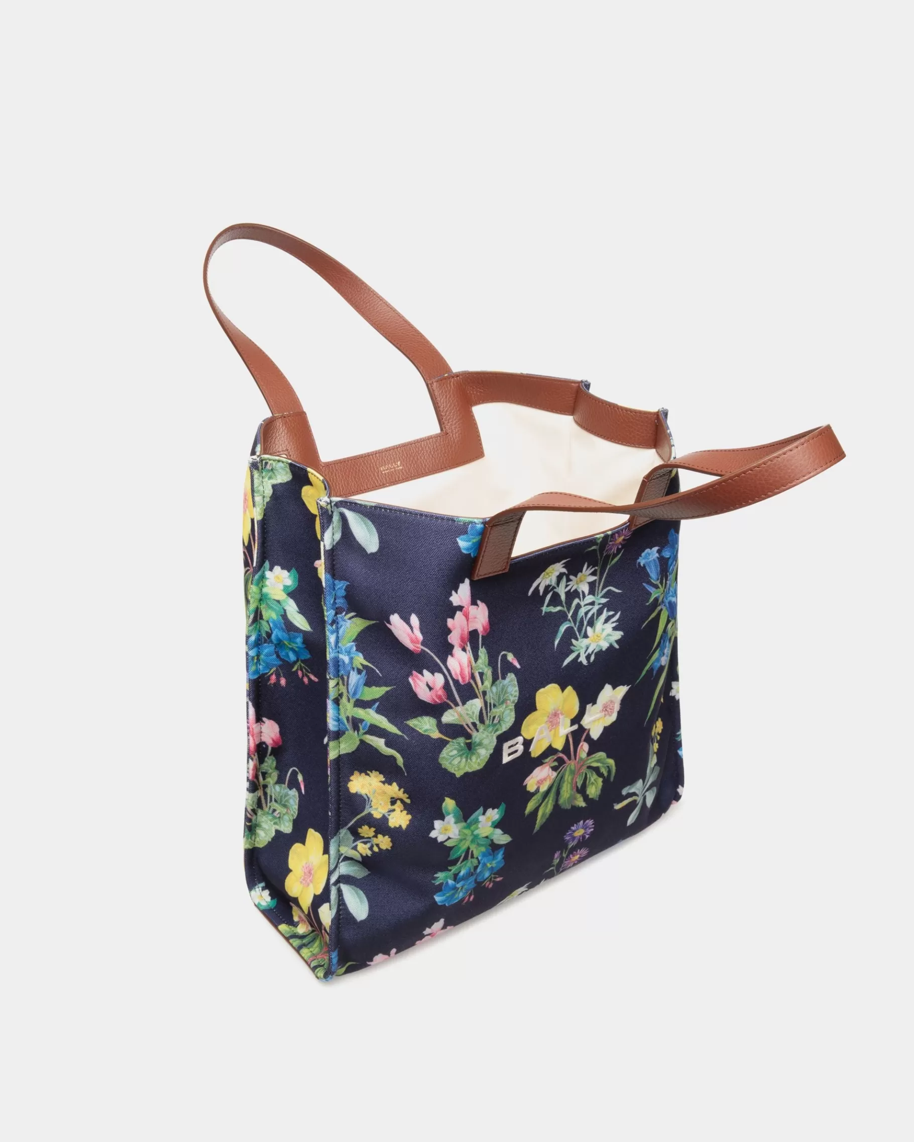 Tote Bags<Bally Easy Tote Bag In Mountain Flower Print Canvas And Leather Blue
