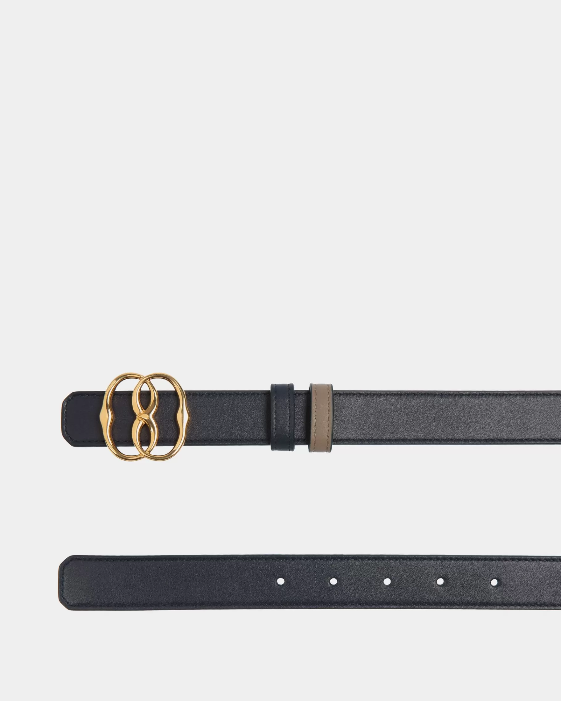 Belts<Bally Emblem 25mm Reversible Belt in Navy Blue And Taupe Leather Multicolor