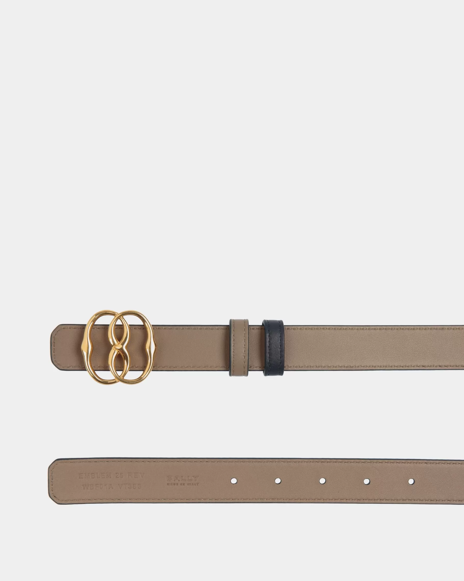 Belts<Bally Emblem 25mm Reversible Belt in Navy Blue And Taupe Leather Multicolor