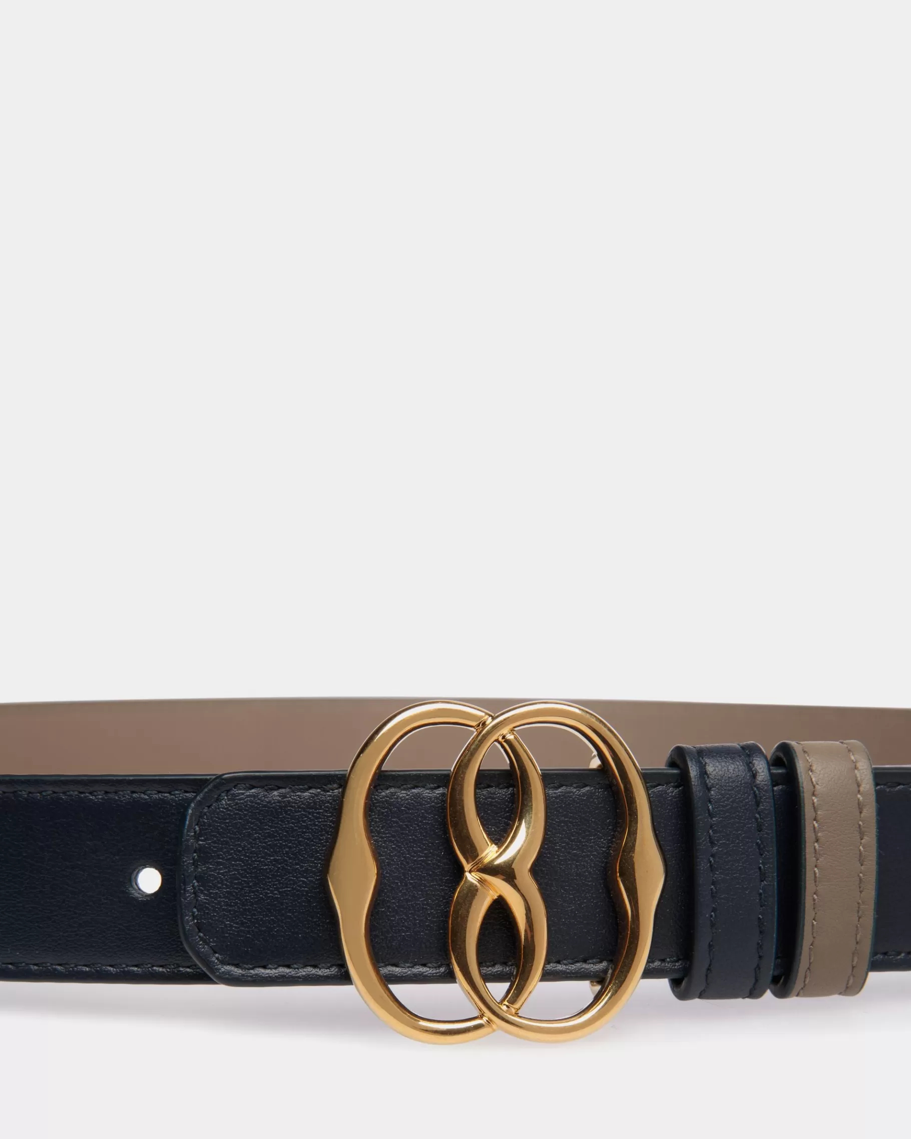 Belts<Bally Emblem 25mm Reversible Belt in Navy Blue And Taupe Leather Multicolor