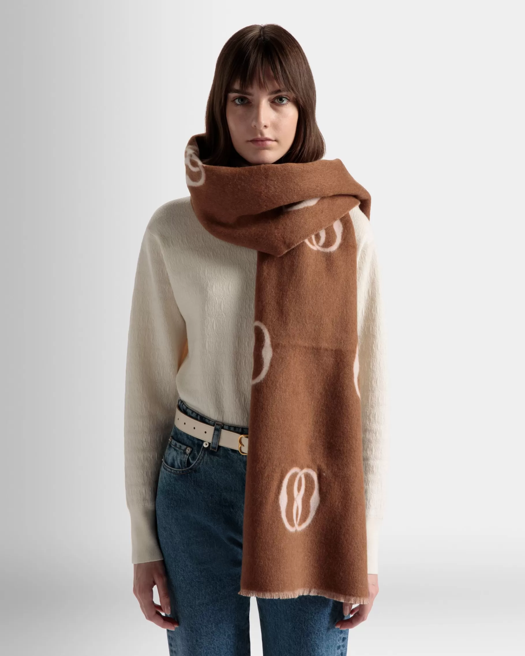 Scarves<Bally Emblem Scarf In Desert And Dusty Petal Fabric Brown