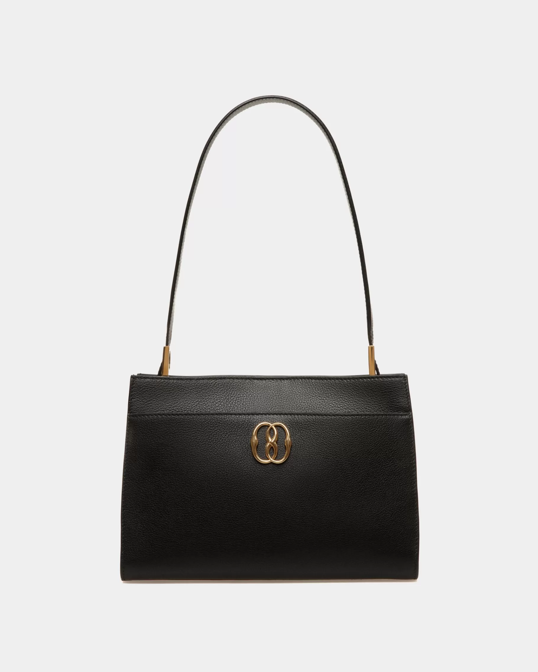 Shoulder Bags<Bally Emblem Shoulder Bag In Grained Leather Black